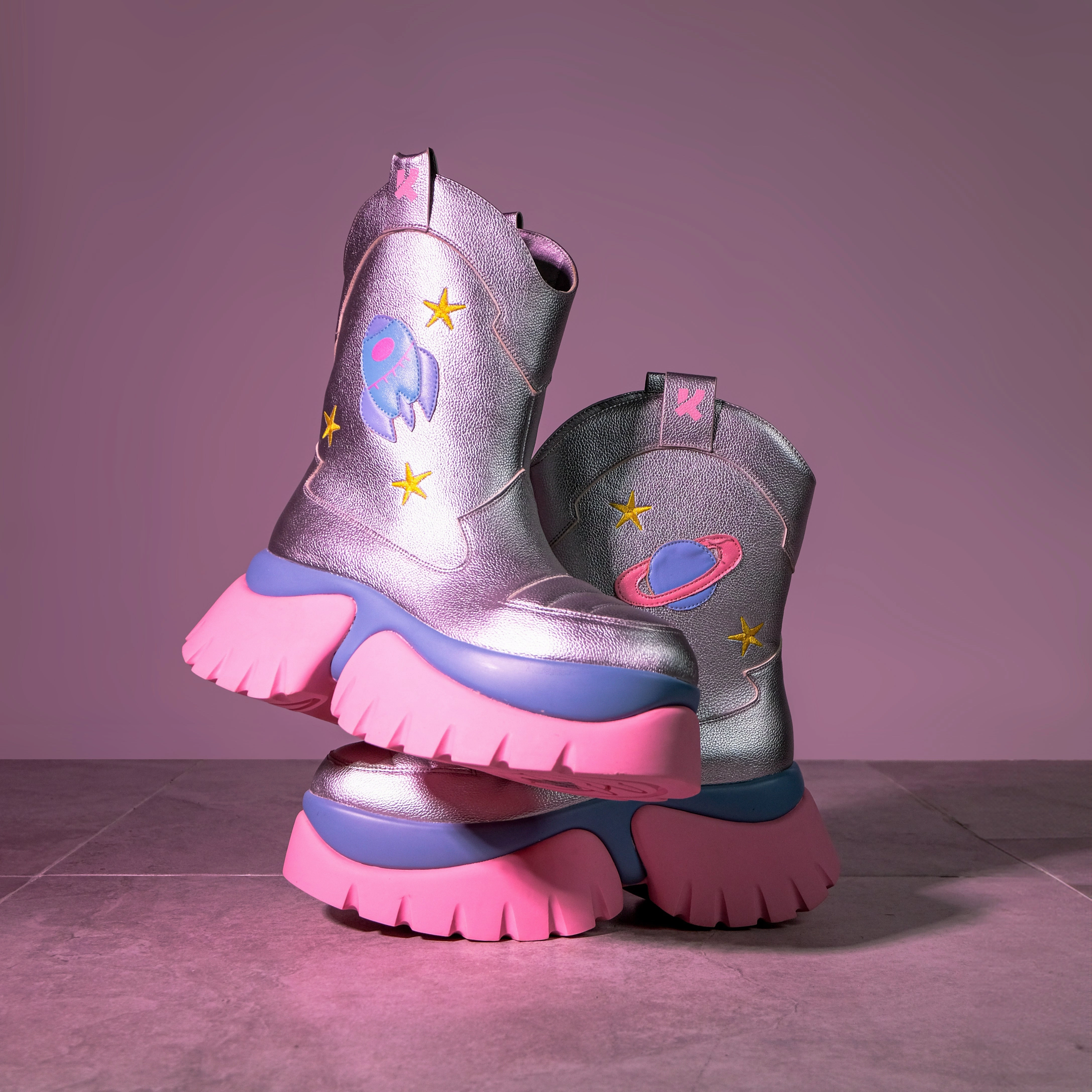 A Fairytale Galaxy Space Boots - Silver-Size 5-Clearance