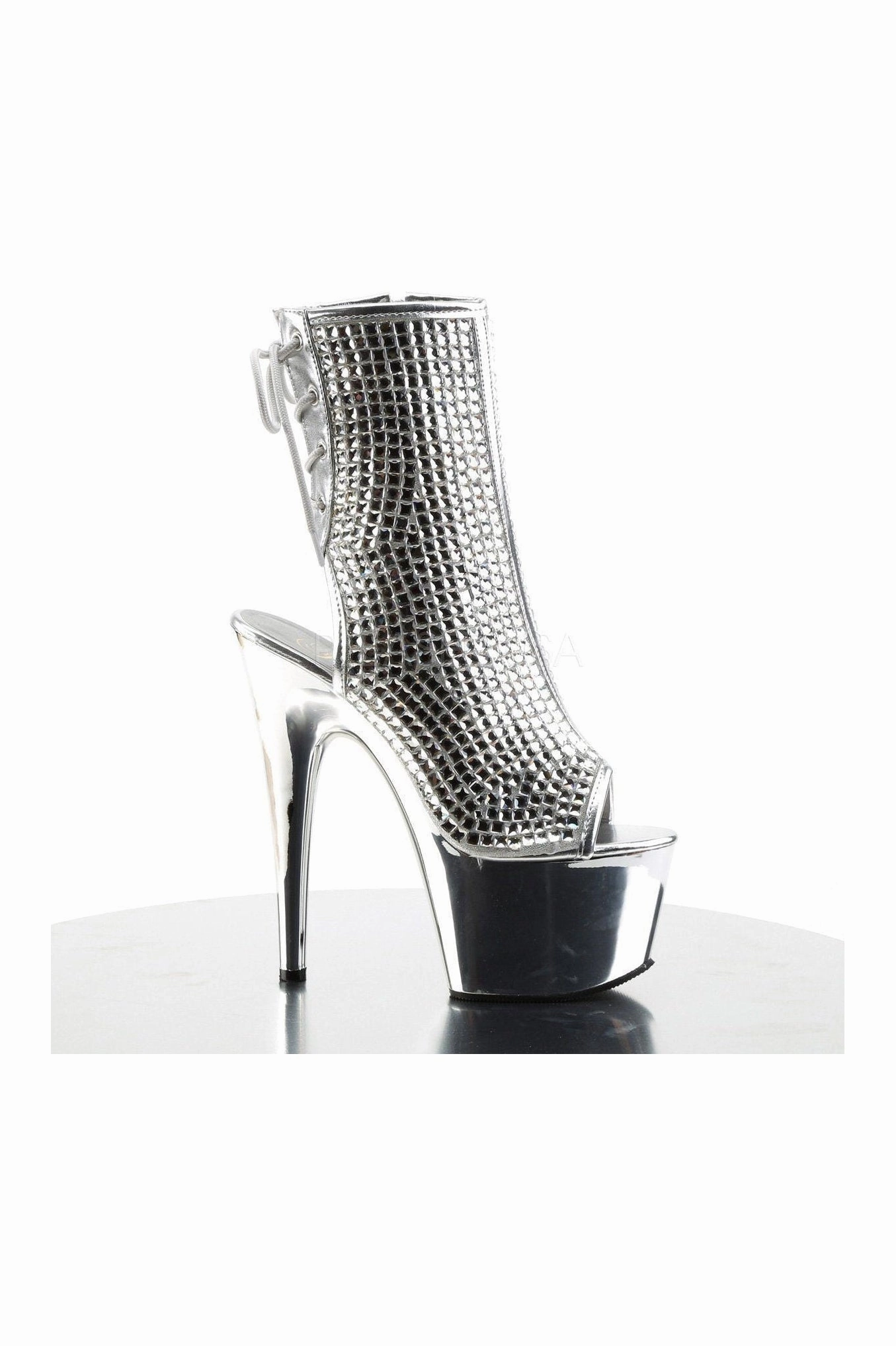 ADORE-1018DCS Platform Boot  | Silver Faux Leather
