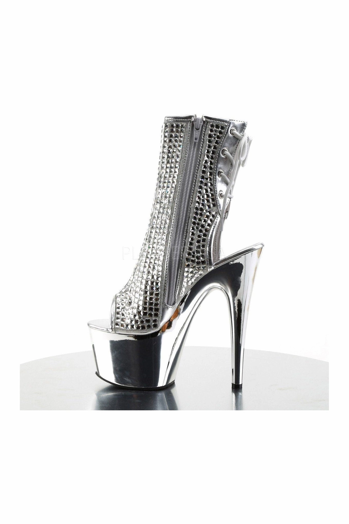 ADORE-1018DCS Platform Boot  | Silver Faux Leather