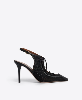 Alessandra 85 Black Lace Slingbacks