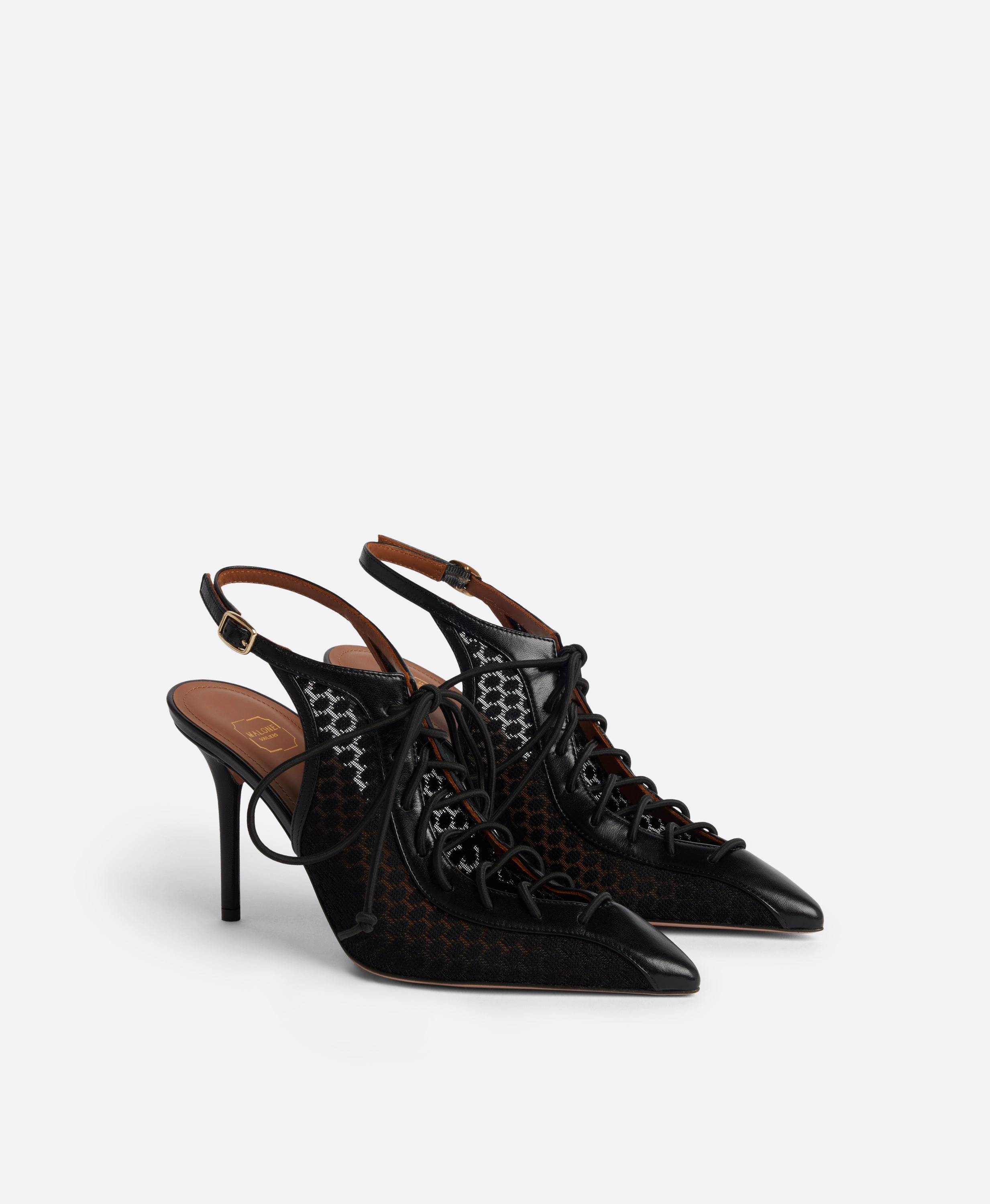 Alessandra 85 Black Lace Slingbacks