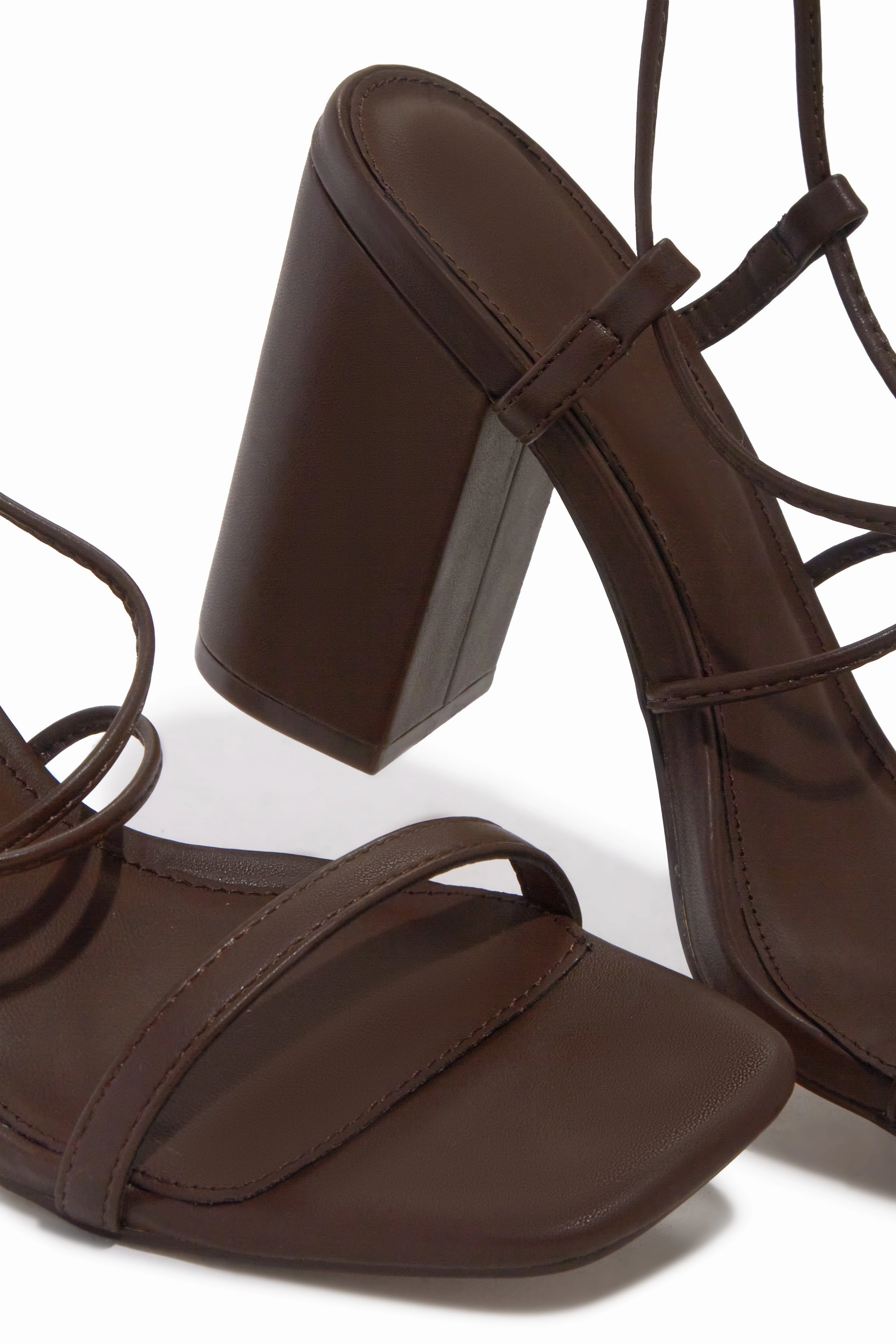 Aria Lace Up Block Heels - Brown