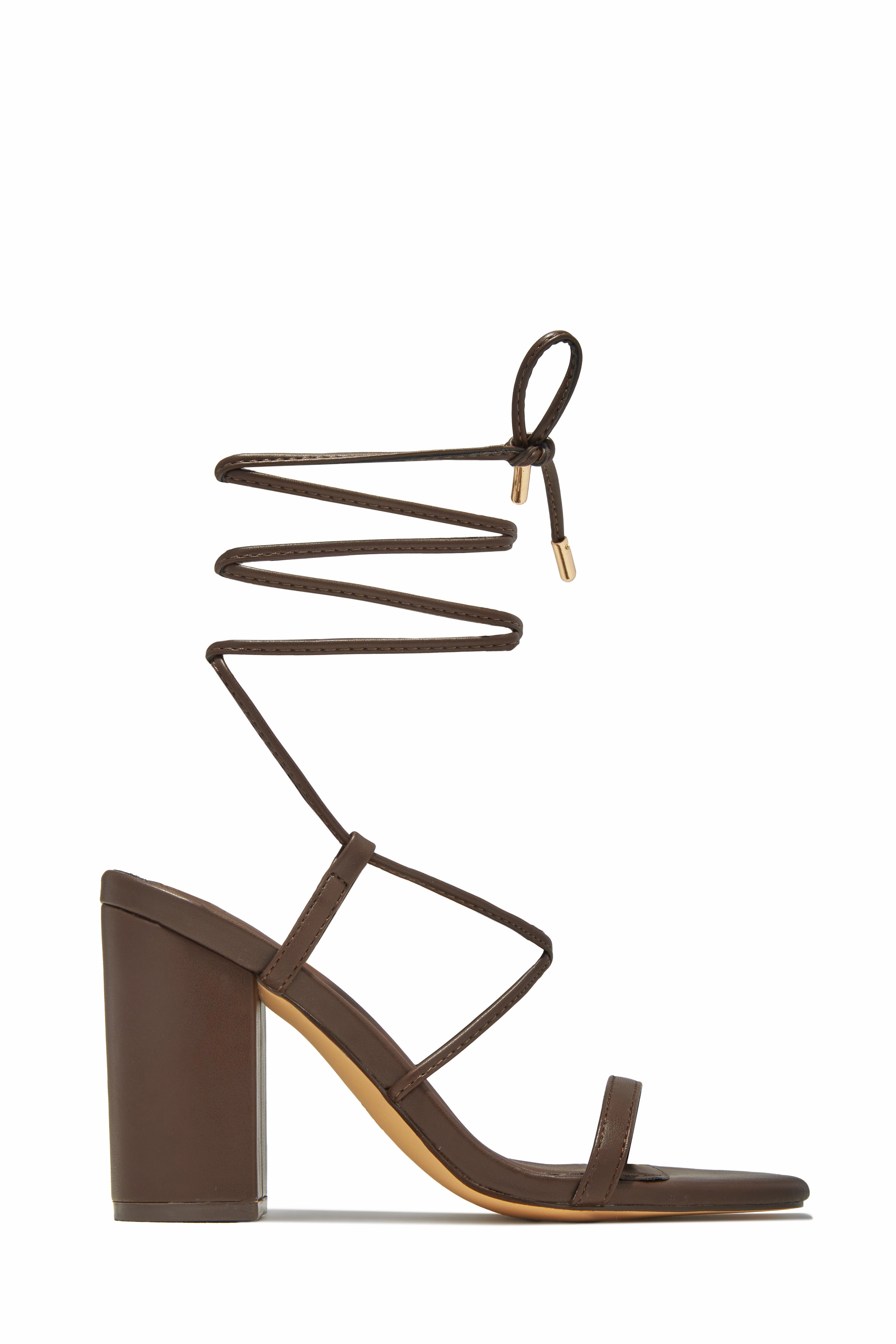 Aria Lace Up Block Heels - Brown