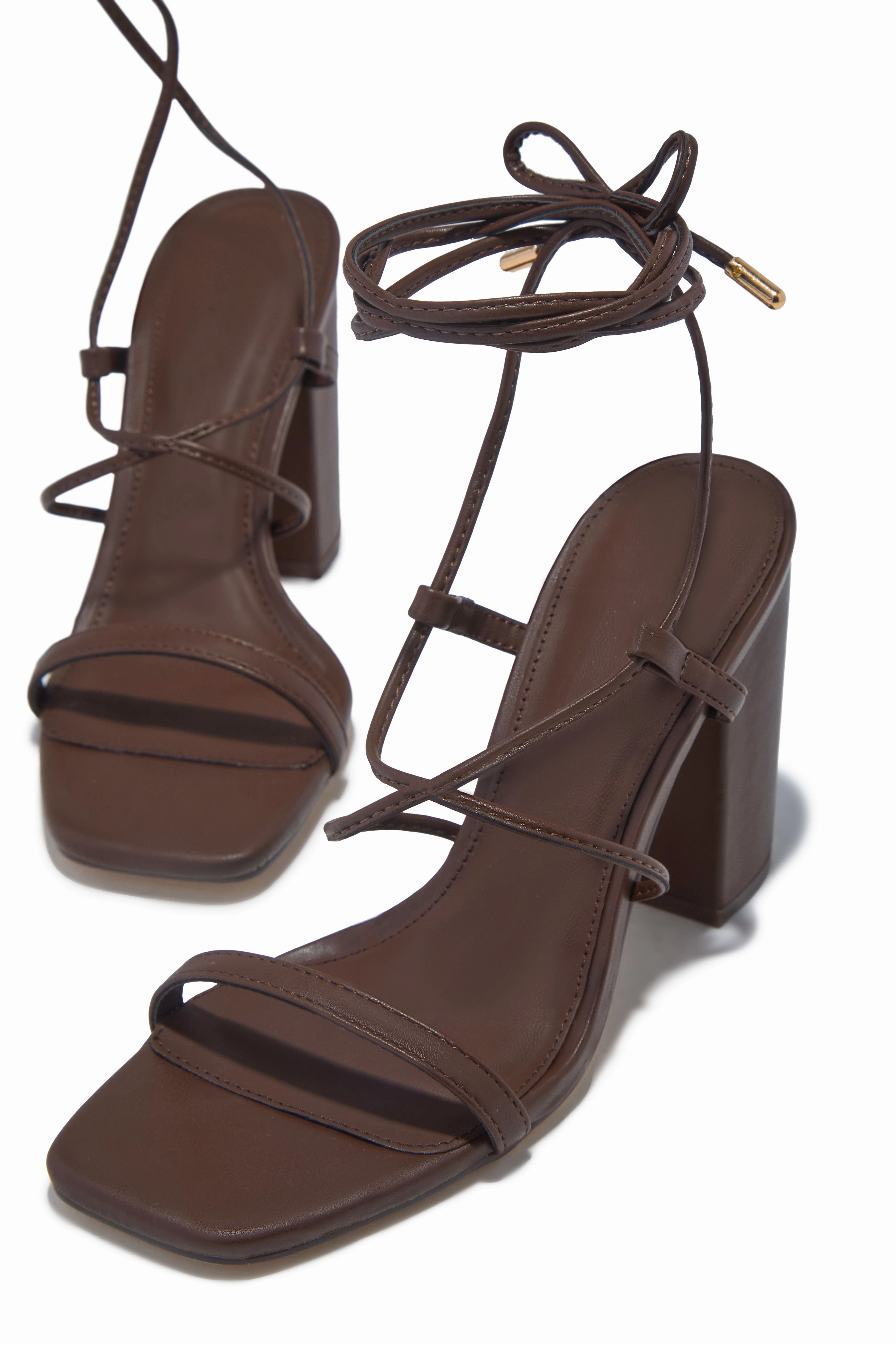 Aria Lace Up Block Heels - Brown