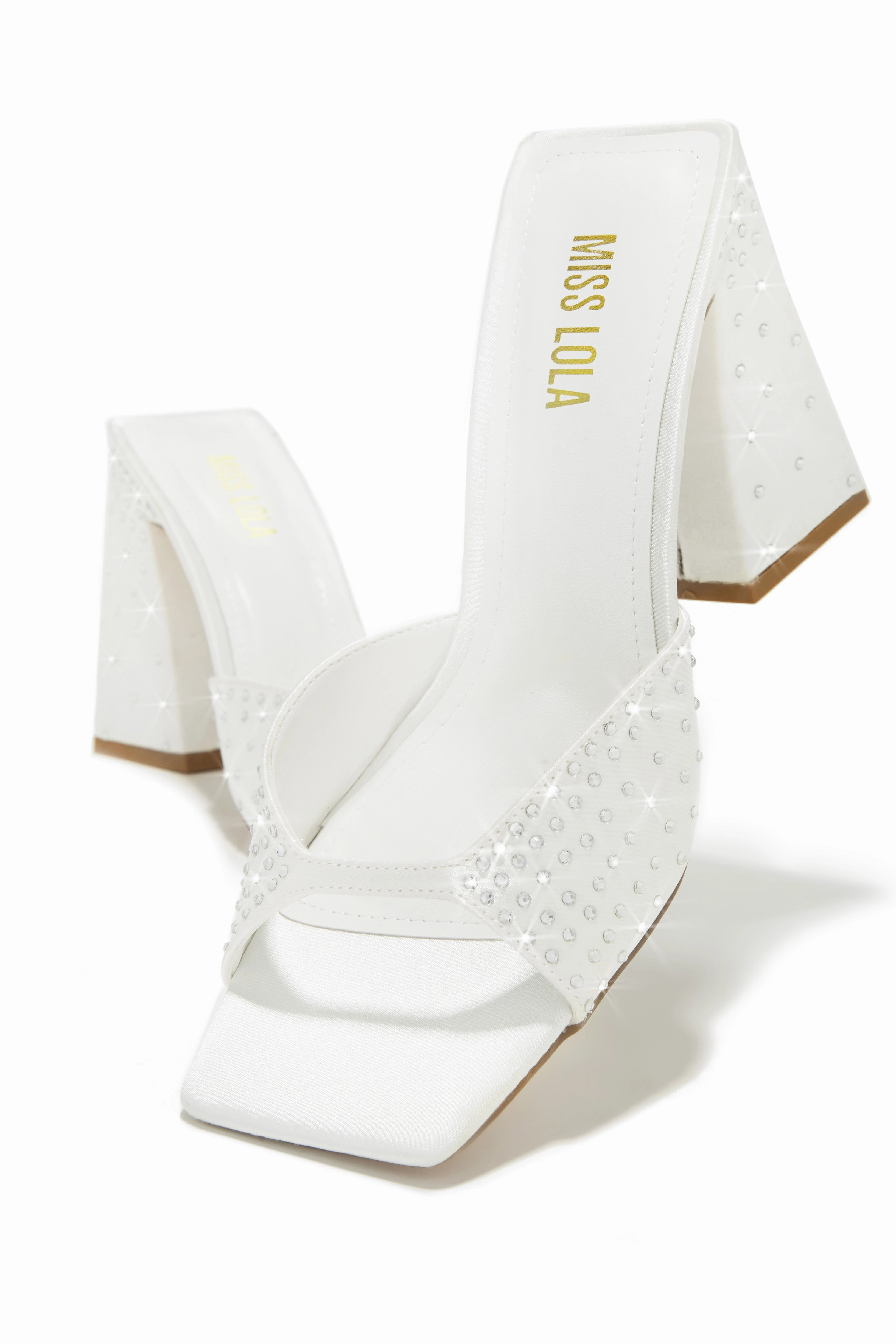 Azaria Embellished Block Heel Mules - White