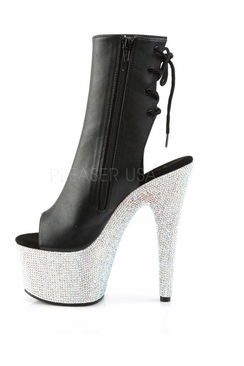 BEJEWELED-1018DM-7 Platform Boot  | Black Faux Leather