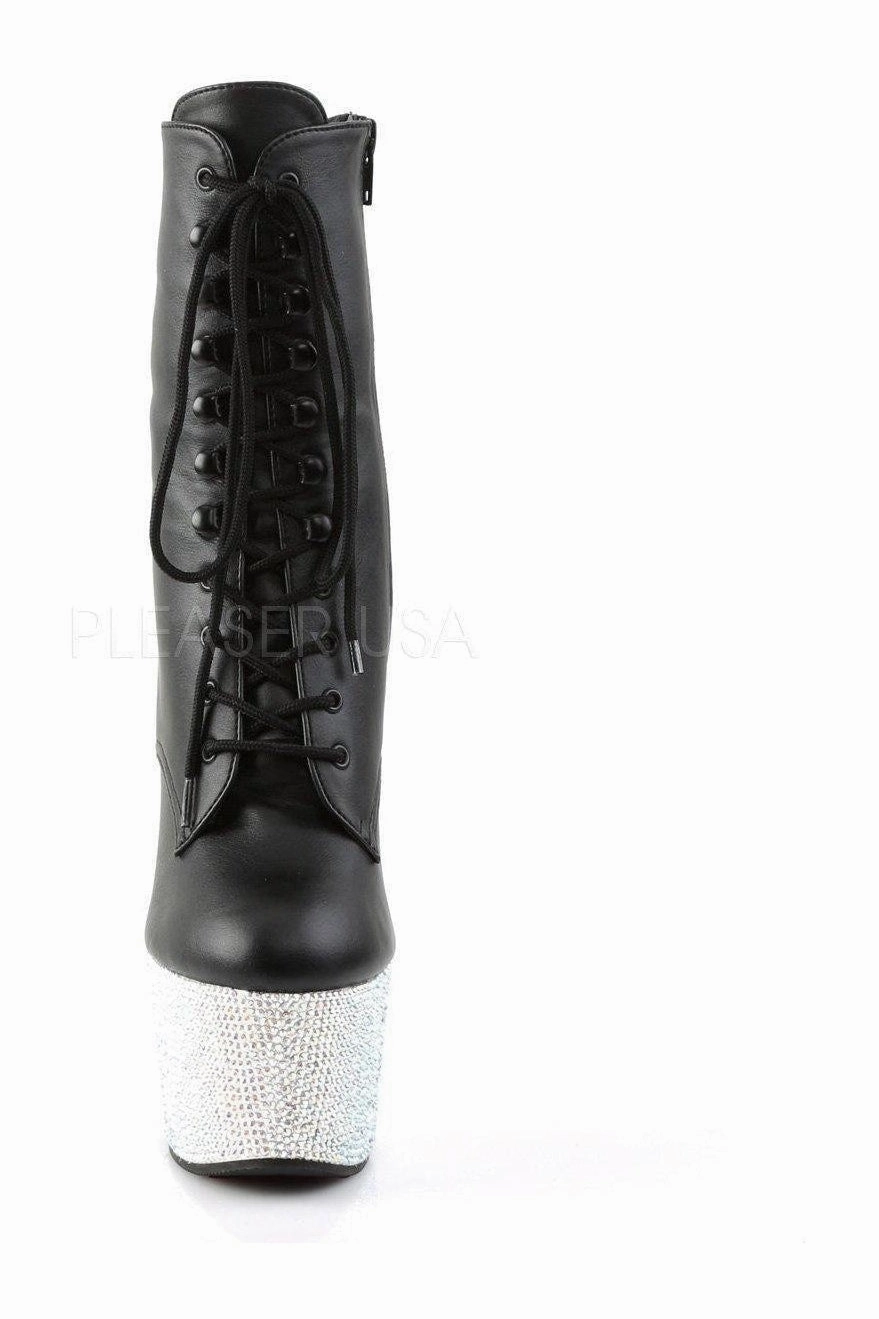 BEJEWELED-1020-7 Platform Boot  | Black Faux Leather