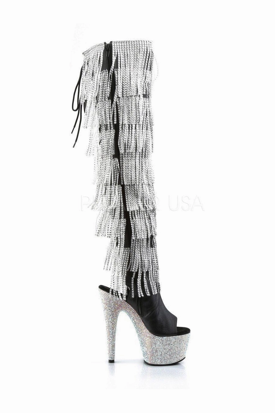 BEJEWELED-3019RSF-7 Platform Boot  | Black Faux Leather