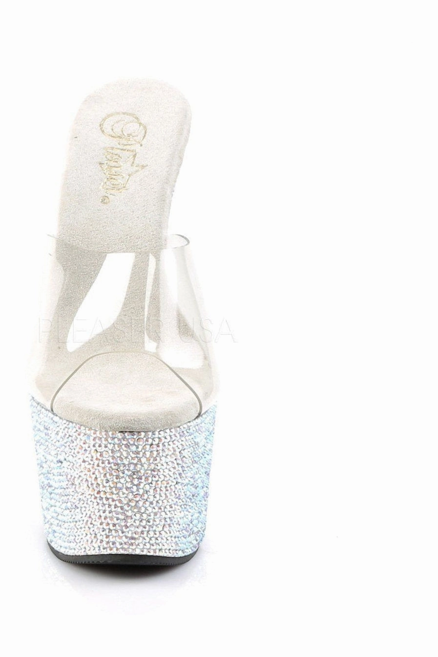 BEJEWELED-701DM Platform Slide  | Clear Vinyl