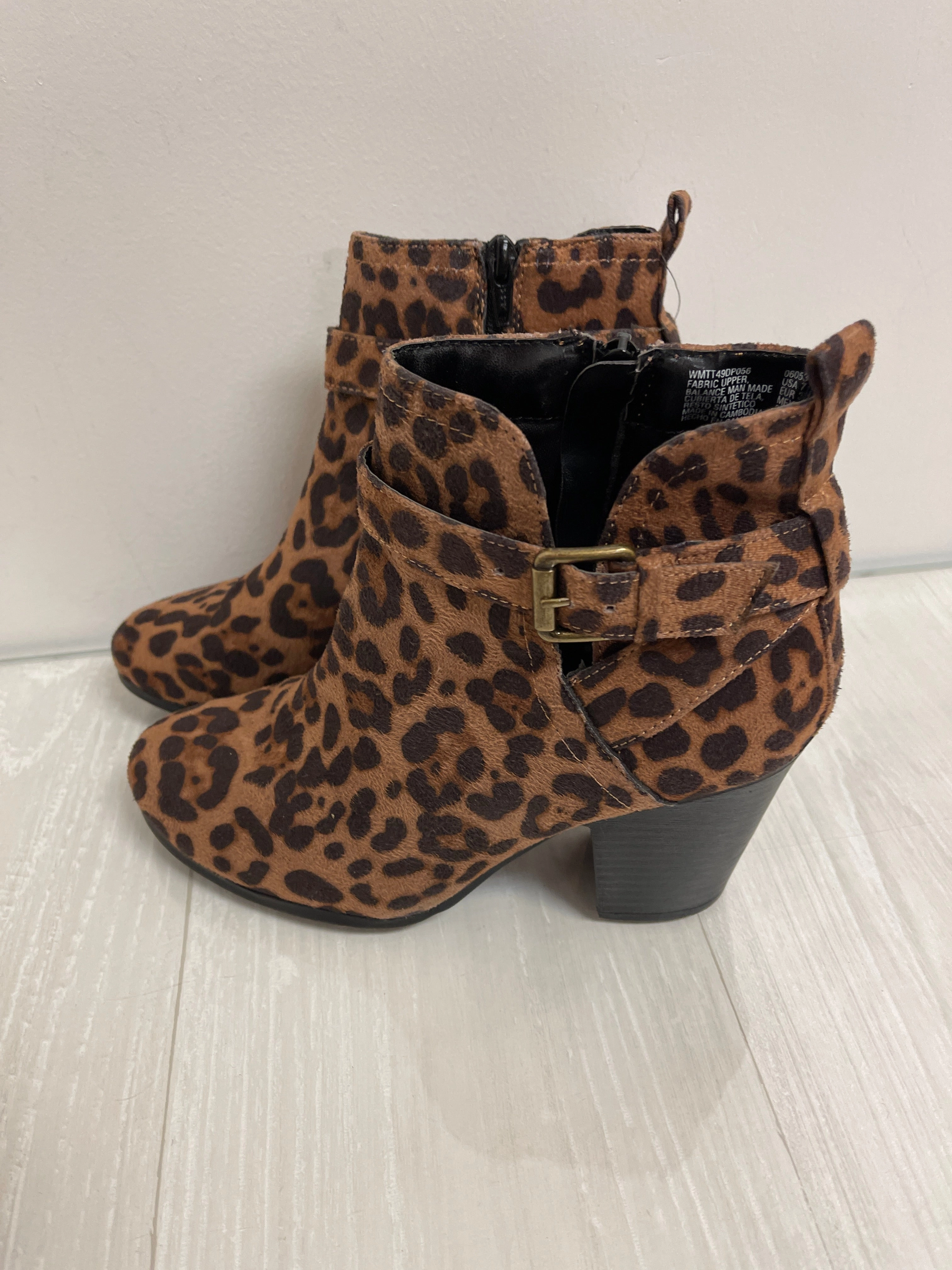 Boots Ankle Heels By Time And Tru In Animal Print, Size: 7.5