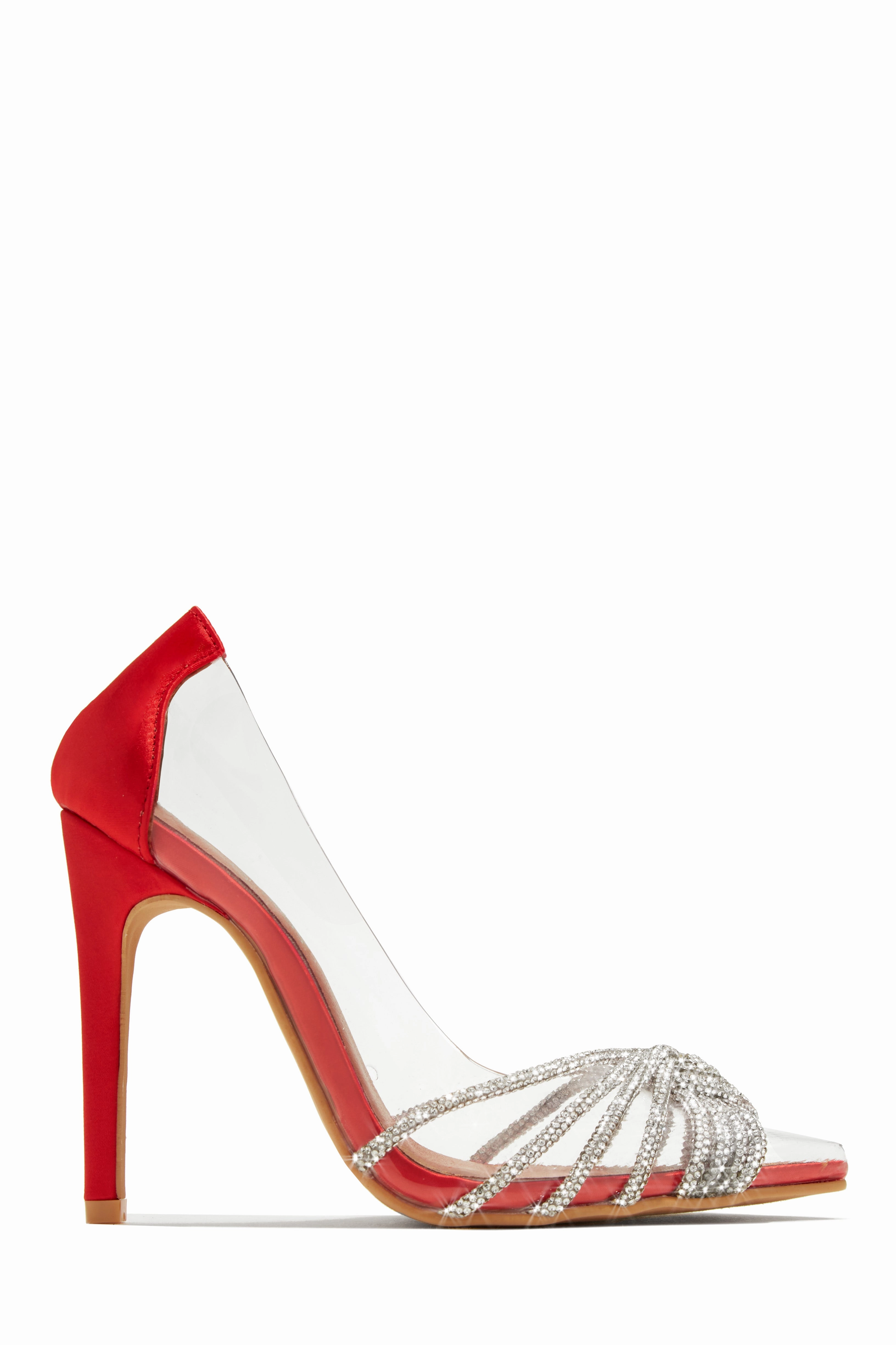 Champagne Toast Embellished Pointed Toe Pumps - Red