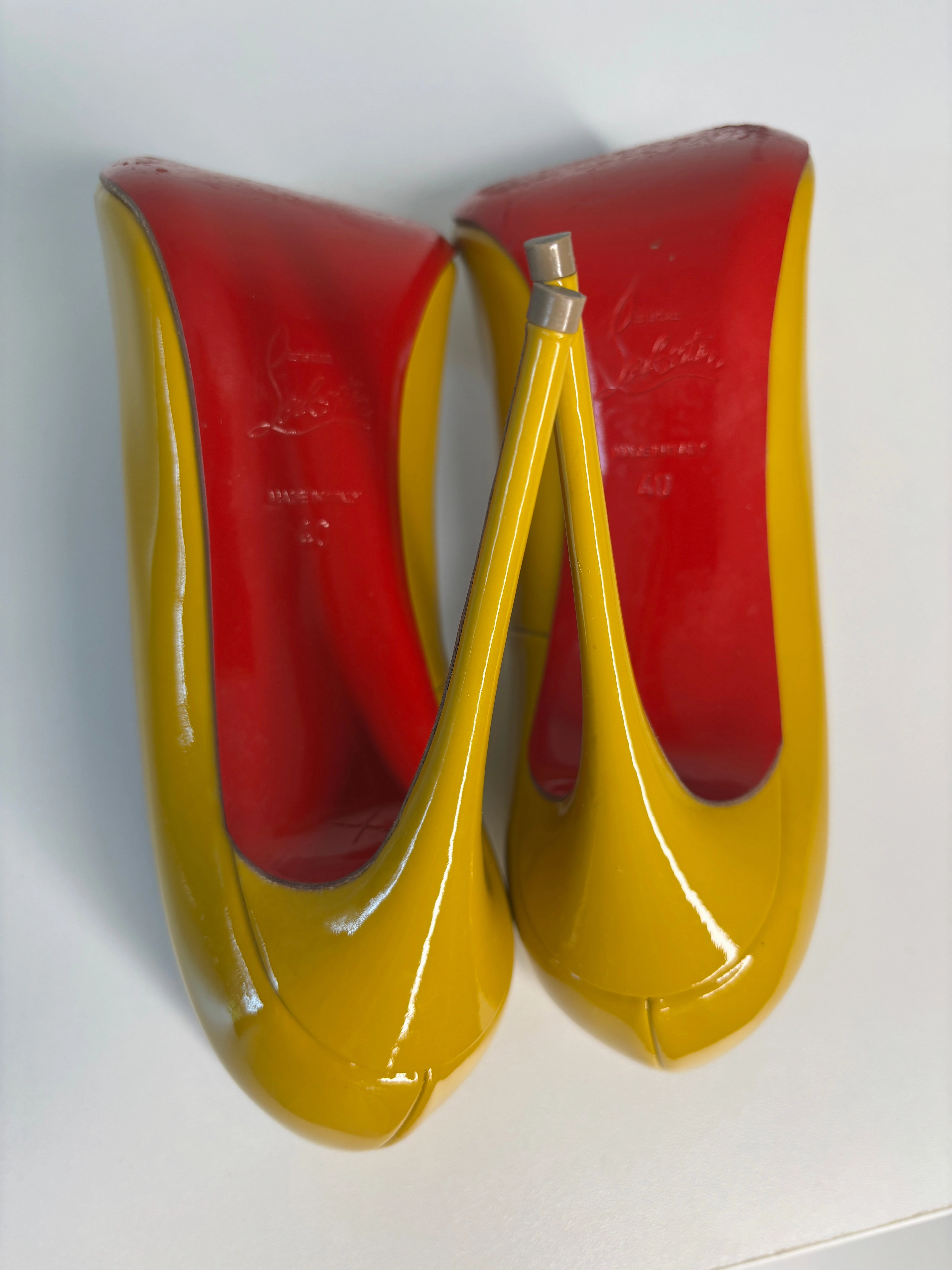 Christian Louboutin Mustard Yellow Patent Leather Heels 40 UK7 - Preloved