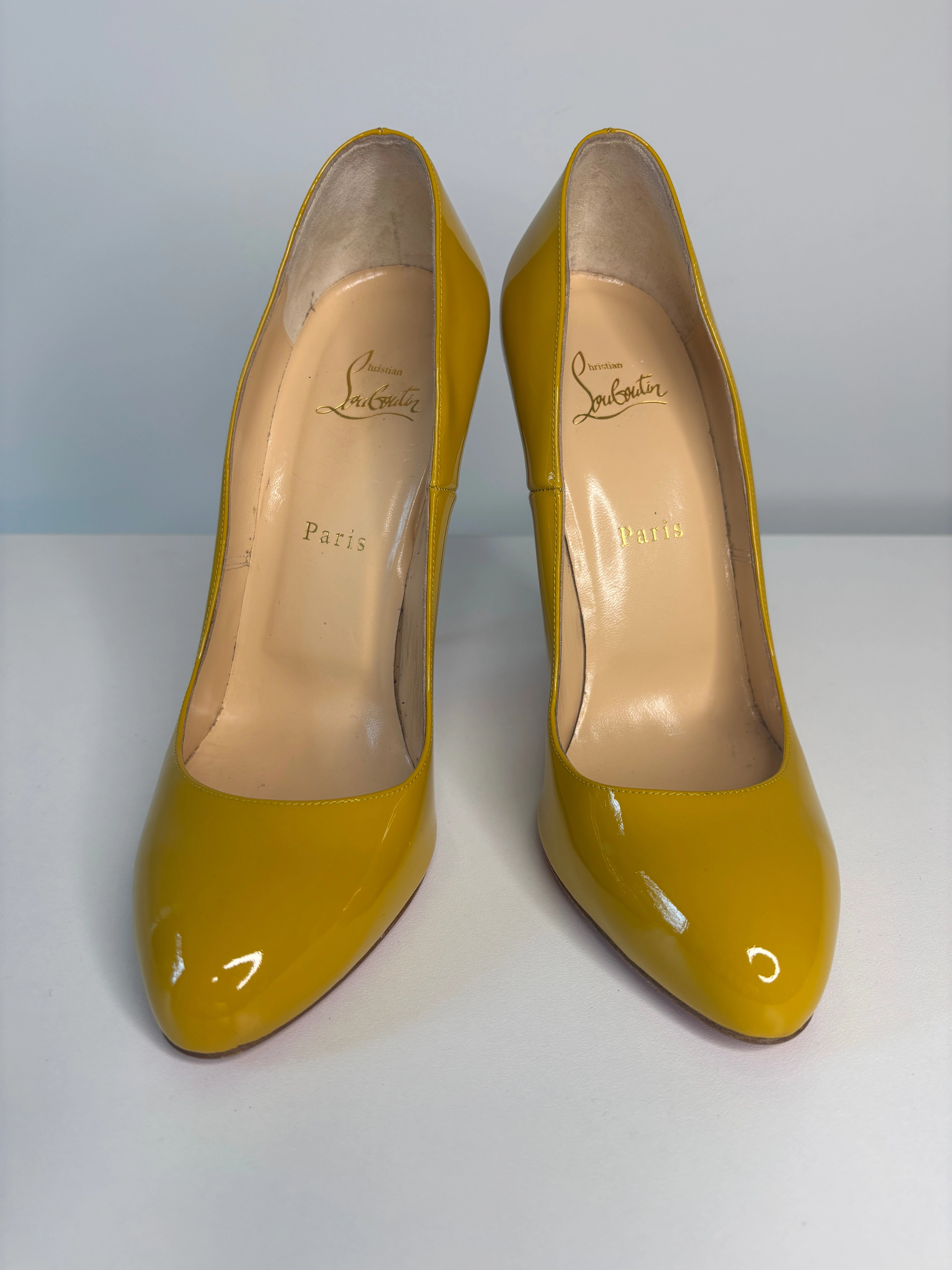 Christian Louboutin Mustard Yellow Patent Leather Heels 40 UK7 - Preloved