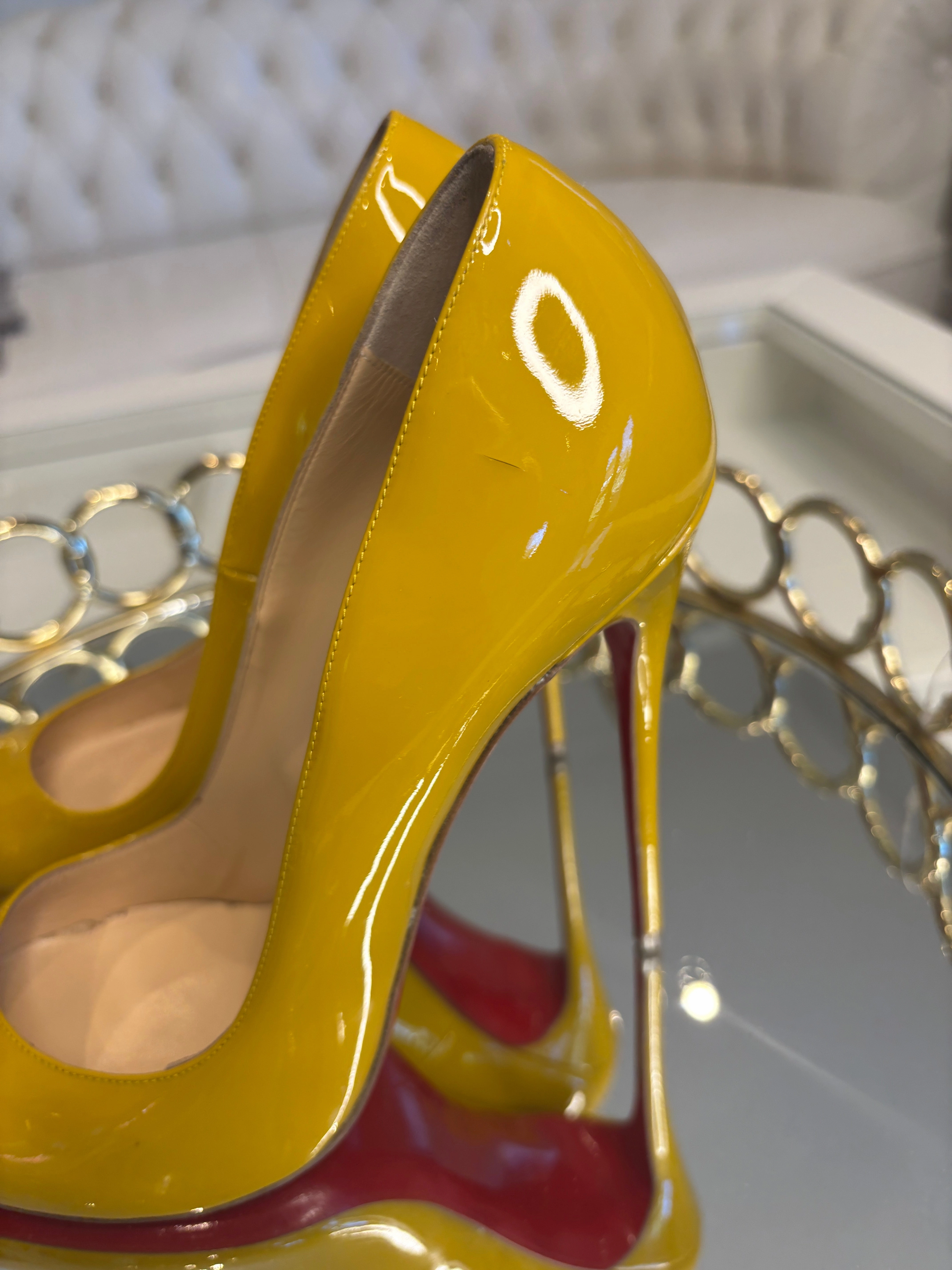 Christian Louboutin Mustard Yellow Patent Leather Heels 40 UK7 - Preloved