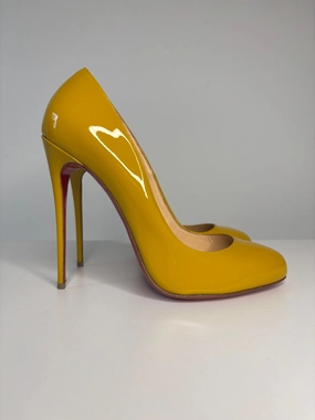 Christian Louboutin Mustard Yellow Patent Leather Heels 40 UK7 - Preloved