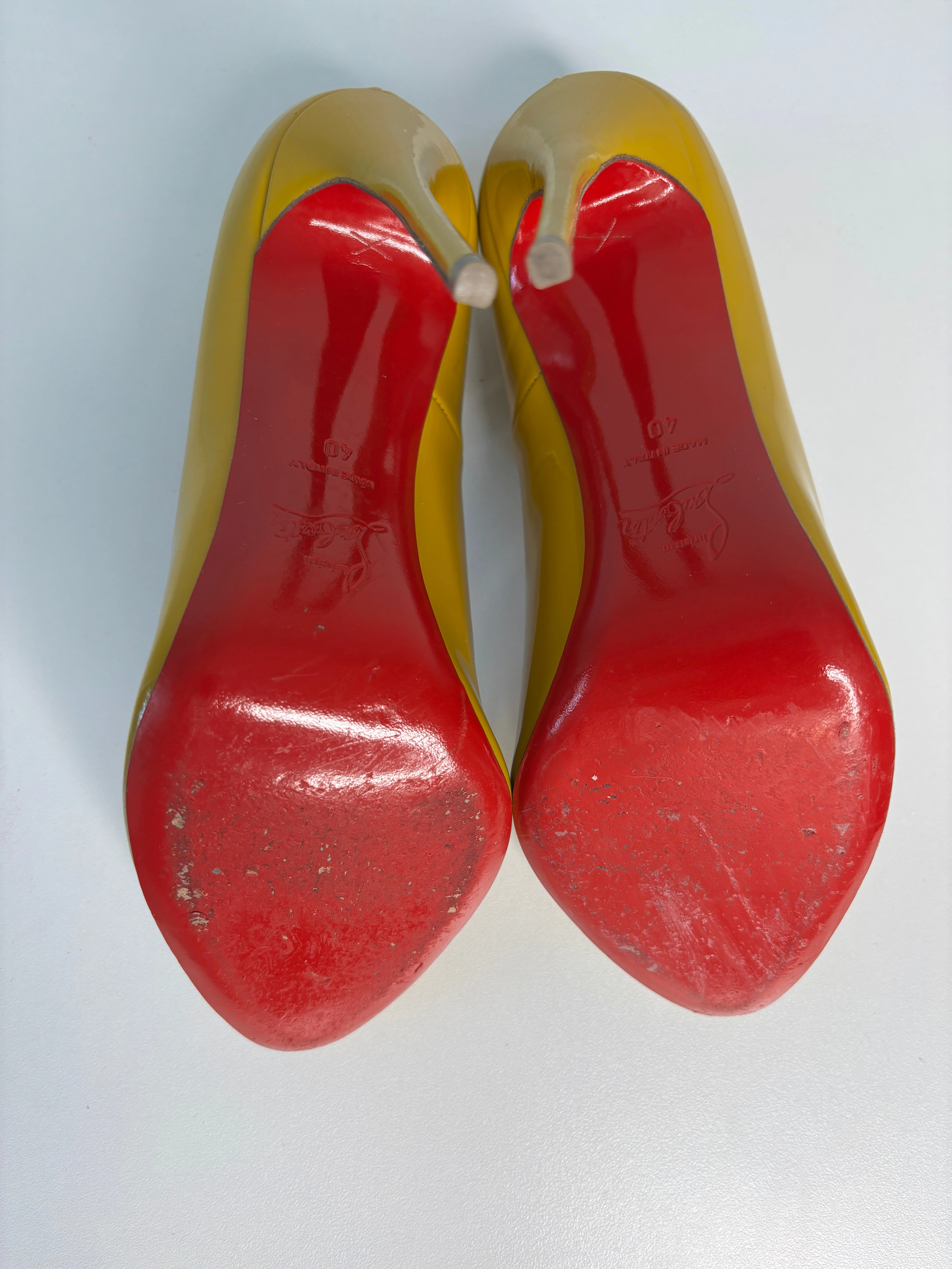 Christian Louboutin Mustard Yellow Patent Leather Heels 40 UK7 - Preloved