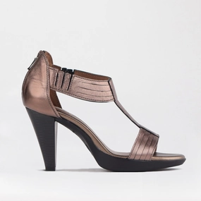 Close Back T-Bar High Heel Sandal in Lead Metallic - 10729