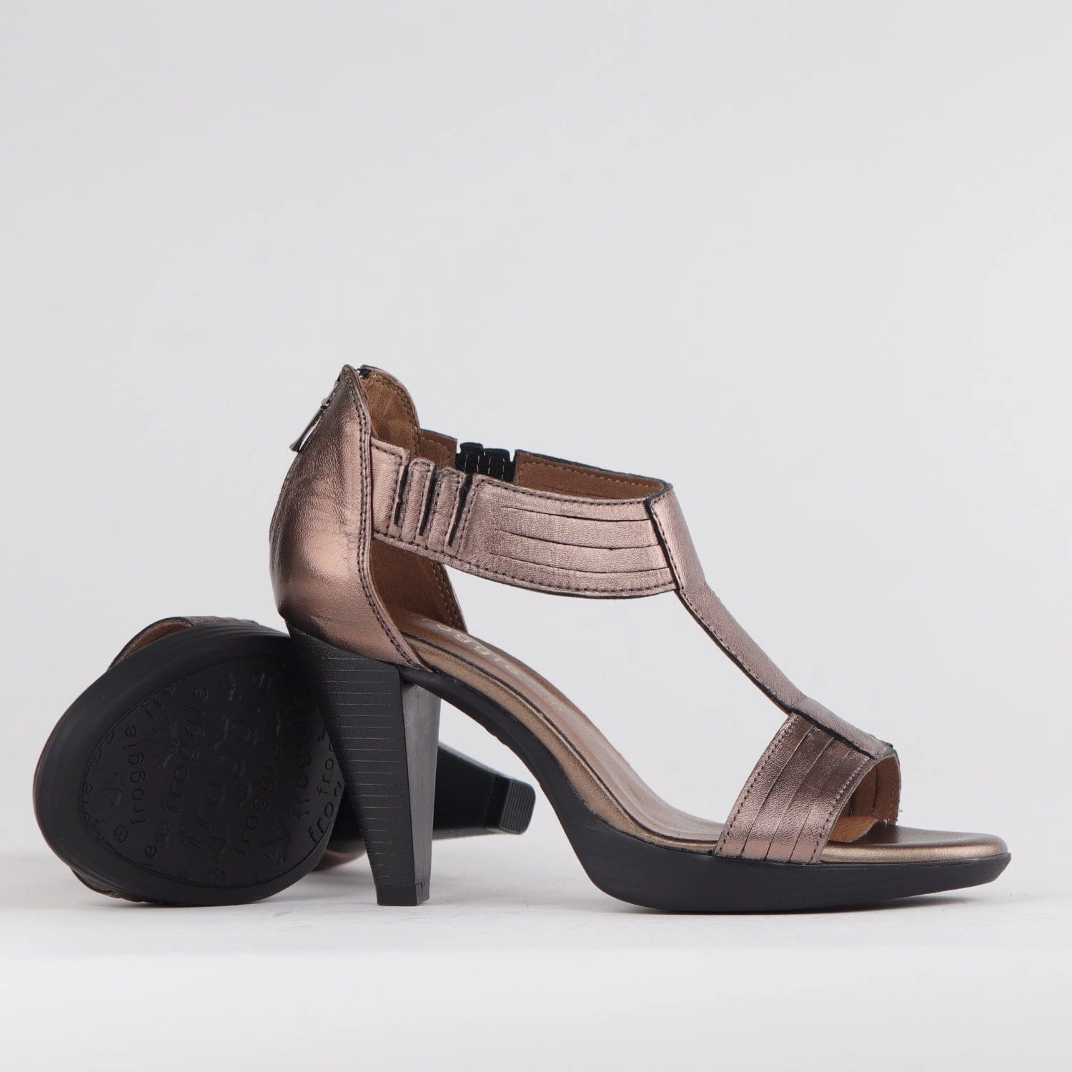 Close Back T-Bar High Heel Sandal in Lead Metallic - 10729