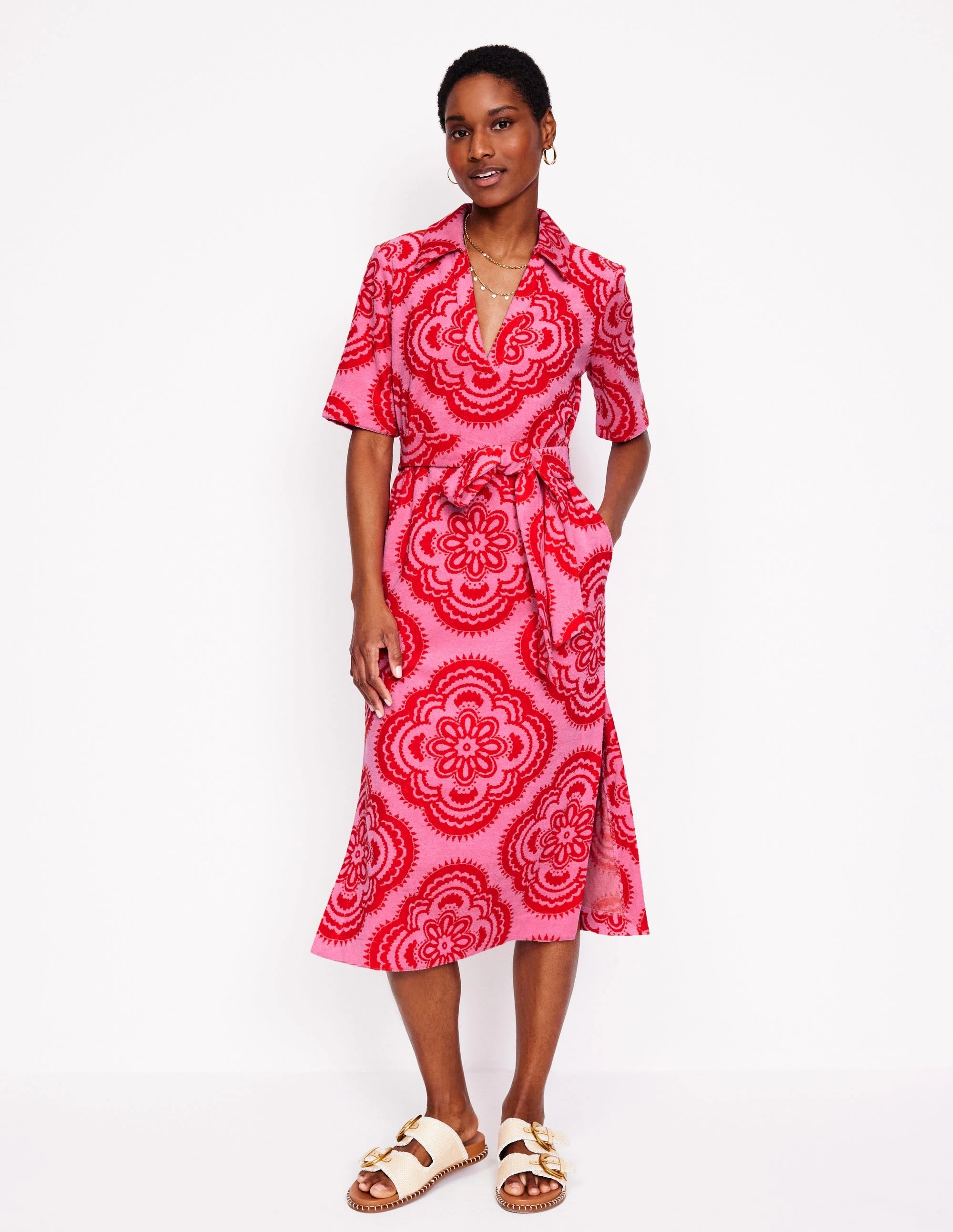 Collared Notch Towel Dress-Pink Rose. Botanic Blush