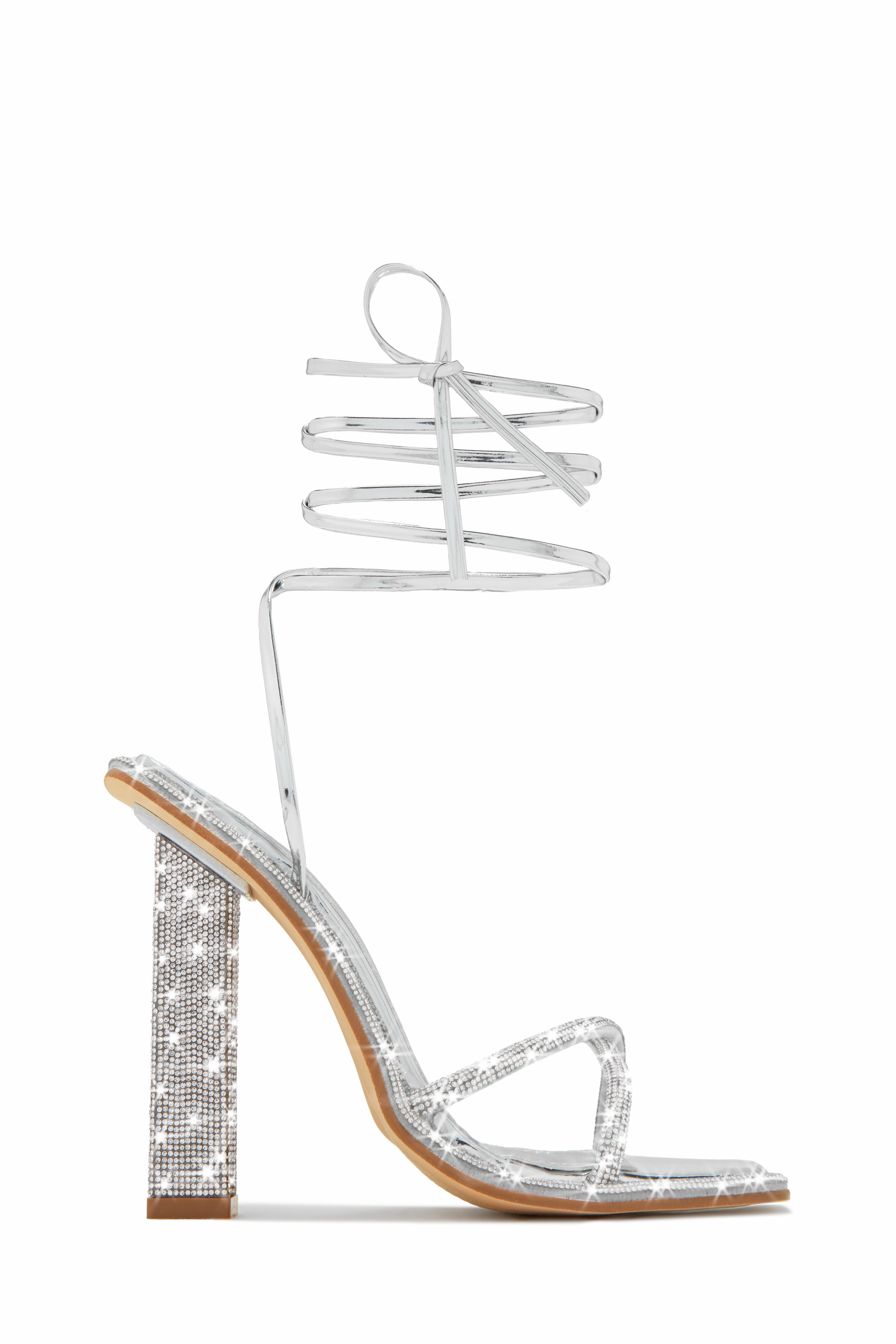 Crystal Embellished Lace Up High Heels - Pink