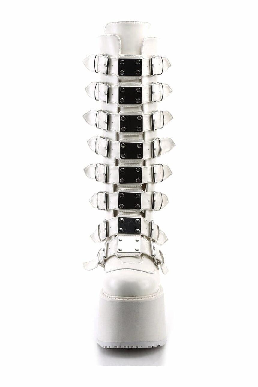 DAMNED-318 White Vegan Leather Knee Boot