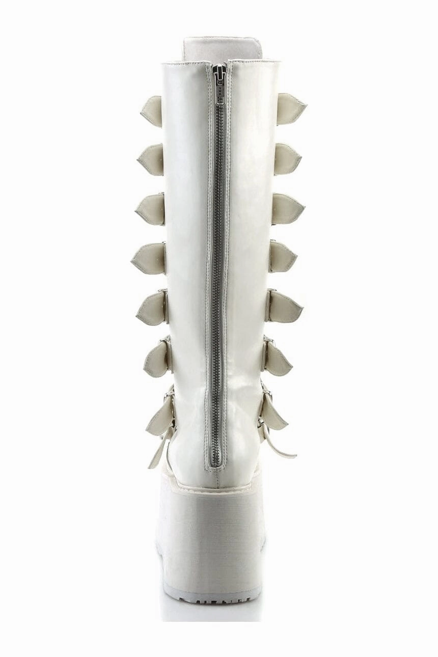 DAMNED-318 White Vegan Leather Knee Boot