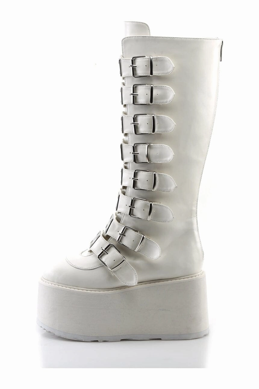 DAMNED-318 White Vegan Leather Knee Boot