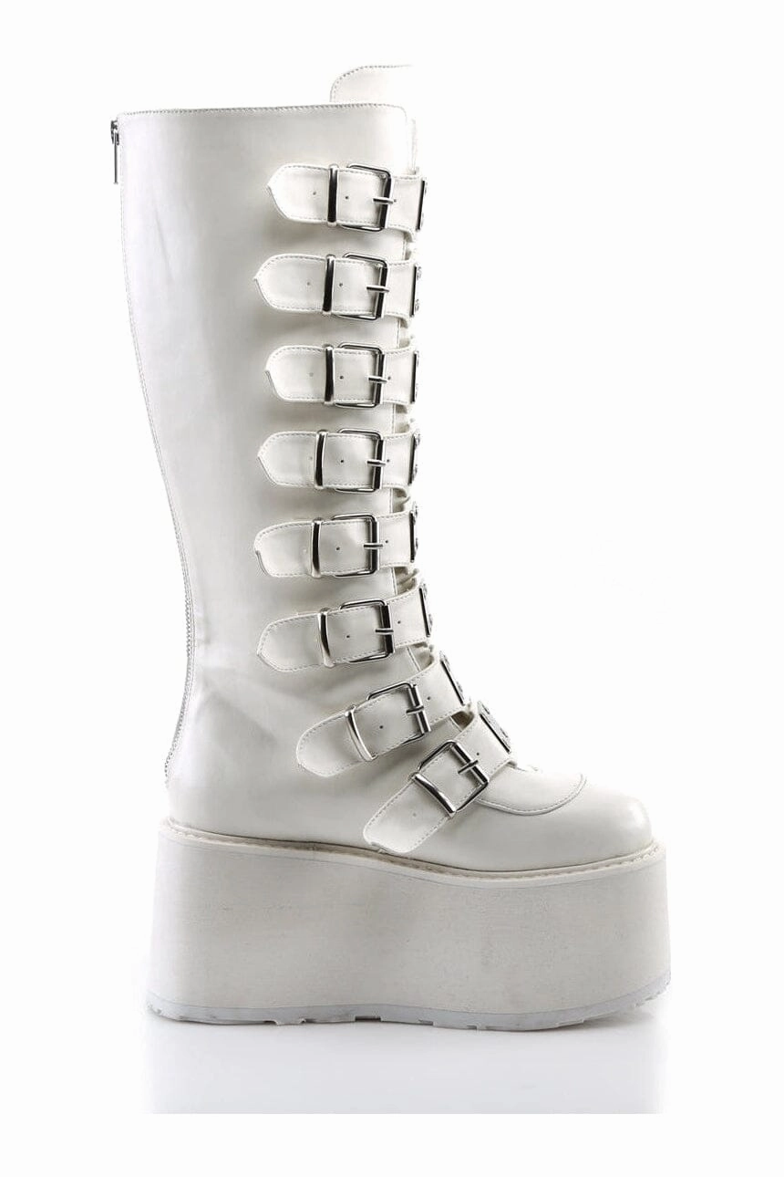 DAMNED-318 White Vegan Leather Knee Boot