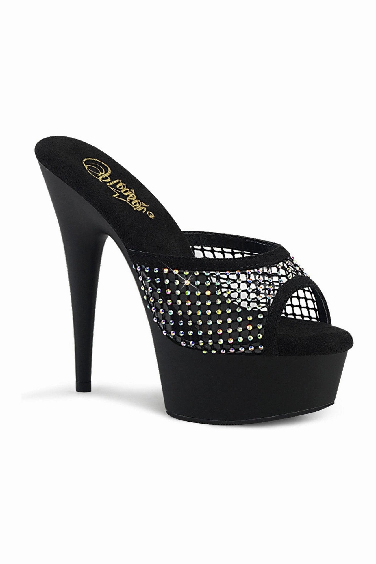 DELIGHT-601-6RM Slide | Black Faux Suede