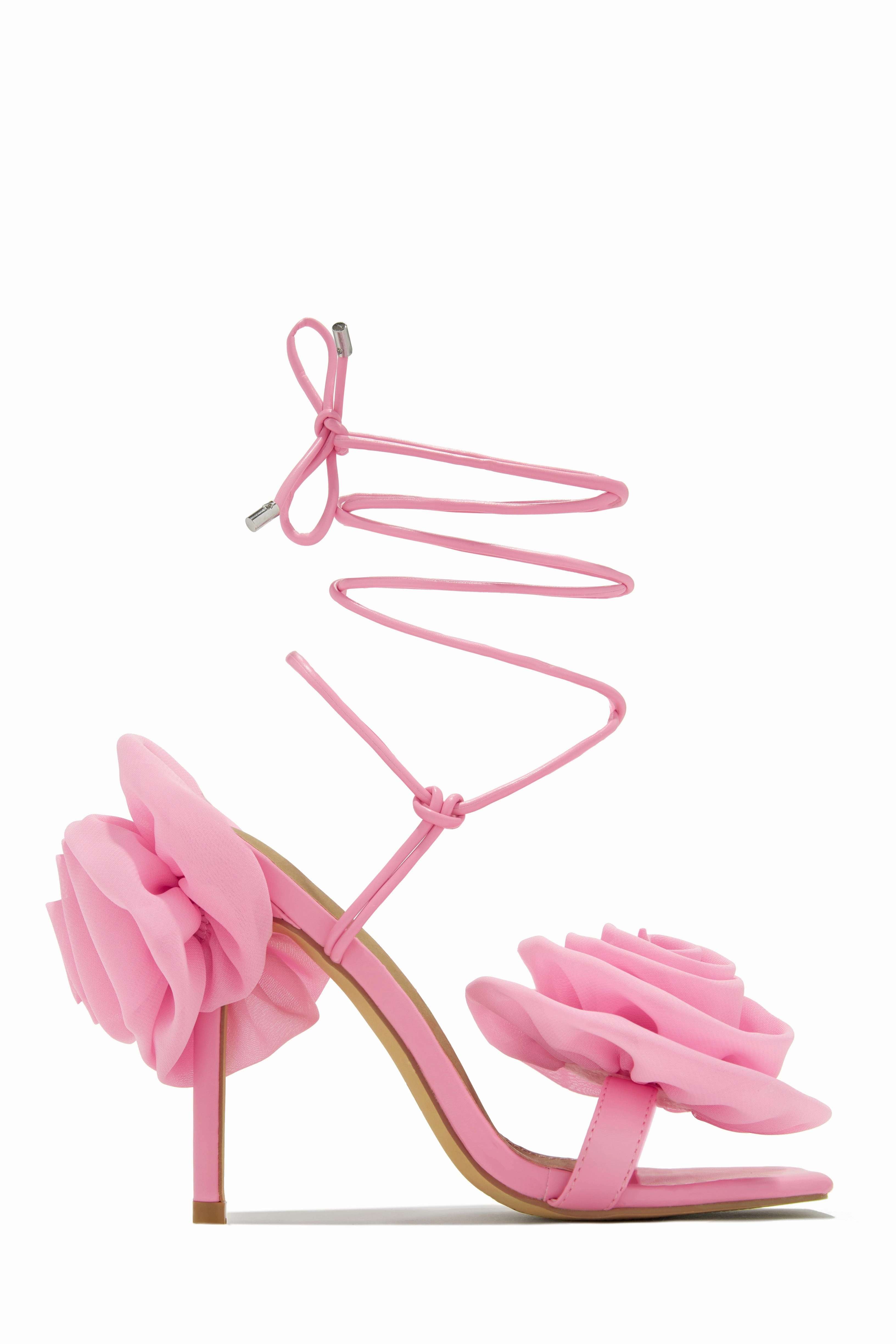 Divine Bloom Rosette Lace Up Heels - Black