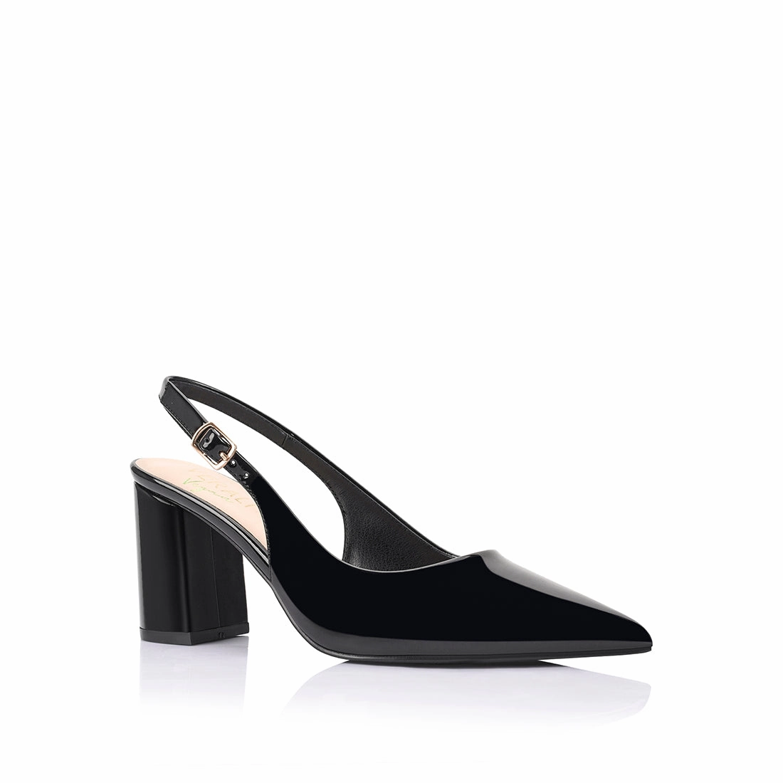 Elio Slingback Block Heels - Black Patent
