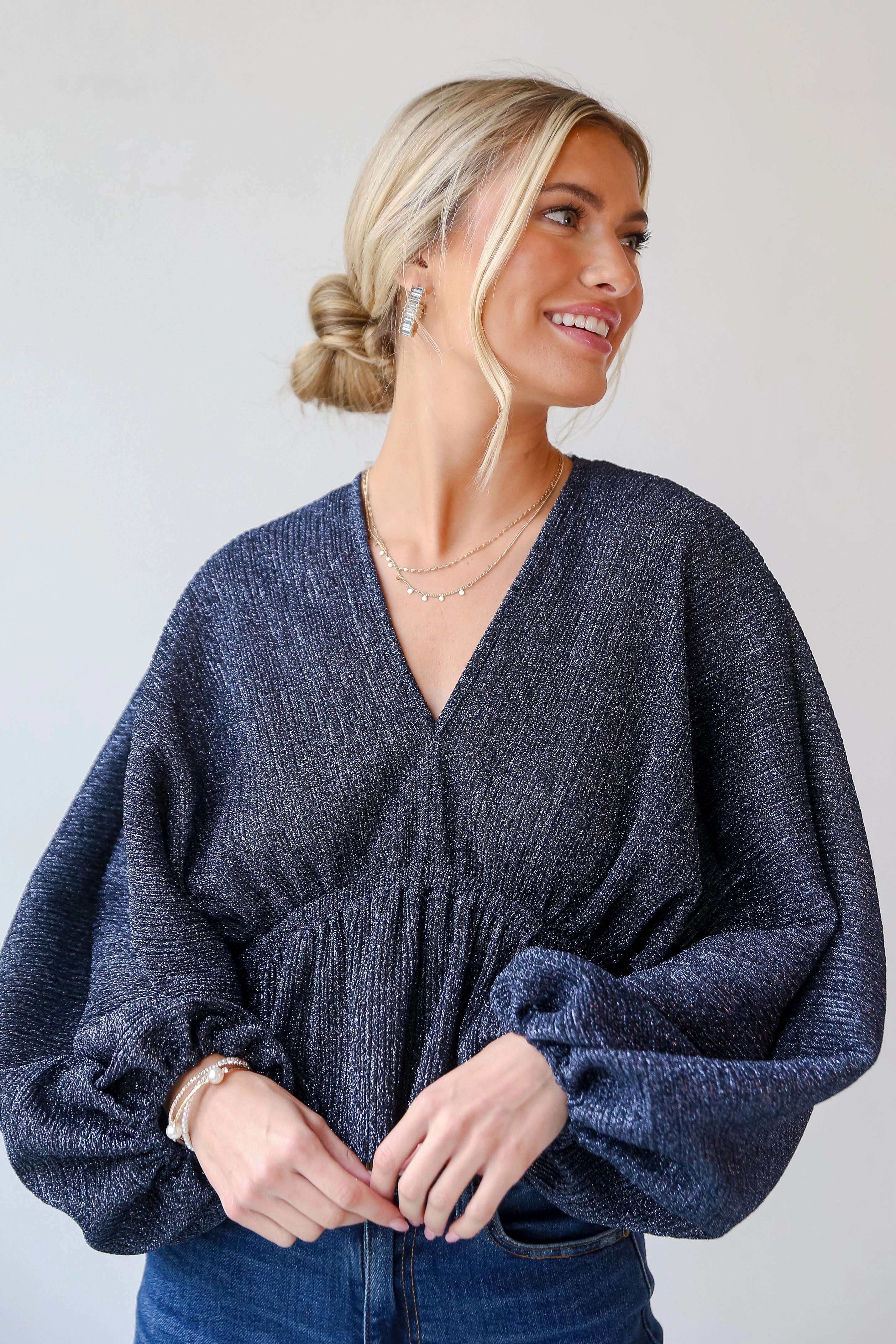 FINAL SALE - Passionate Sparkle Navy Metallic Blouse