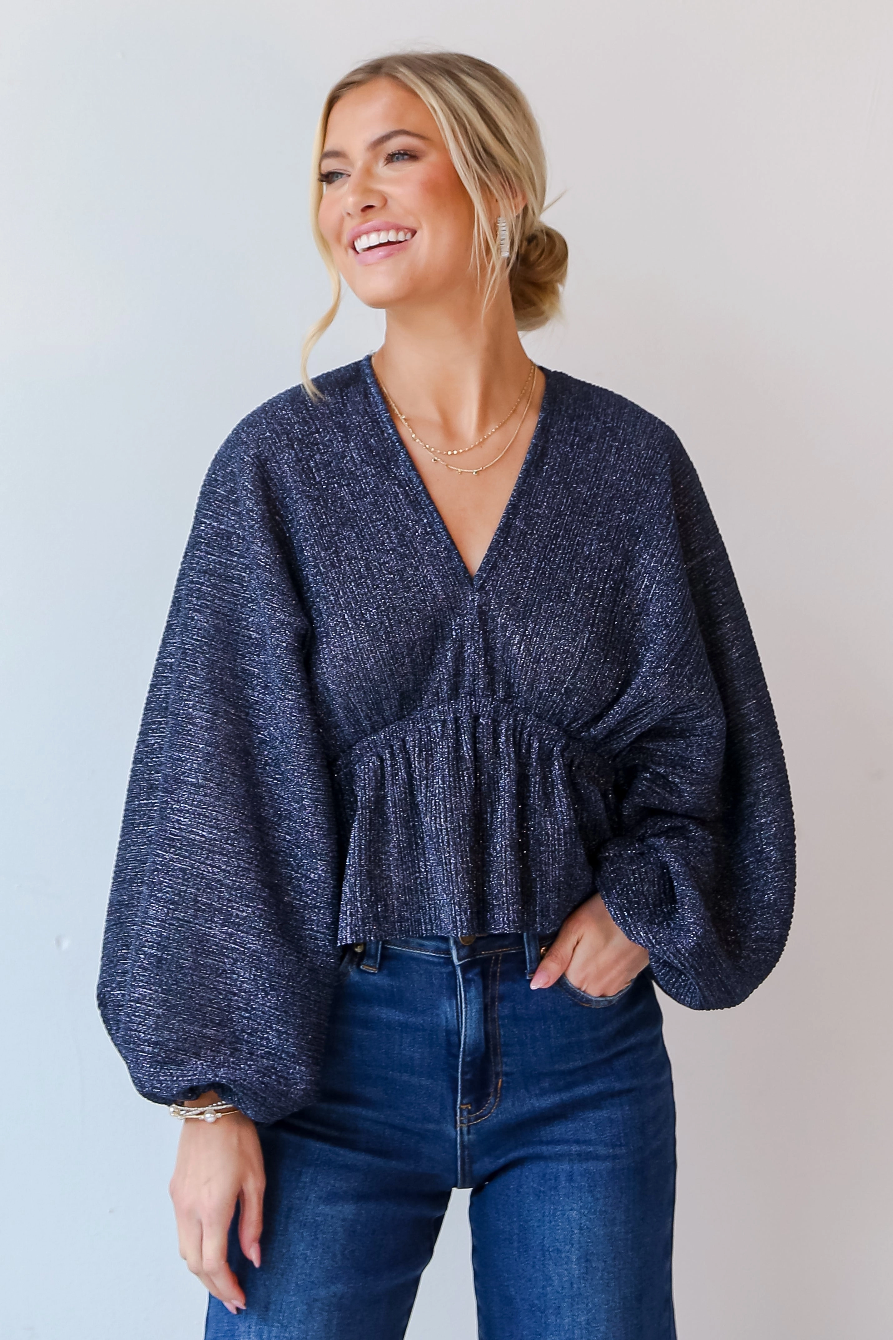 FINAL SALE - Passionate Sparkle Navy Metallic Blouse