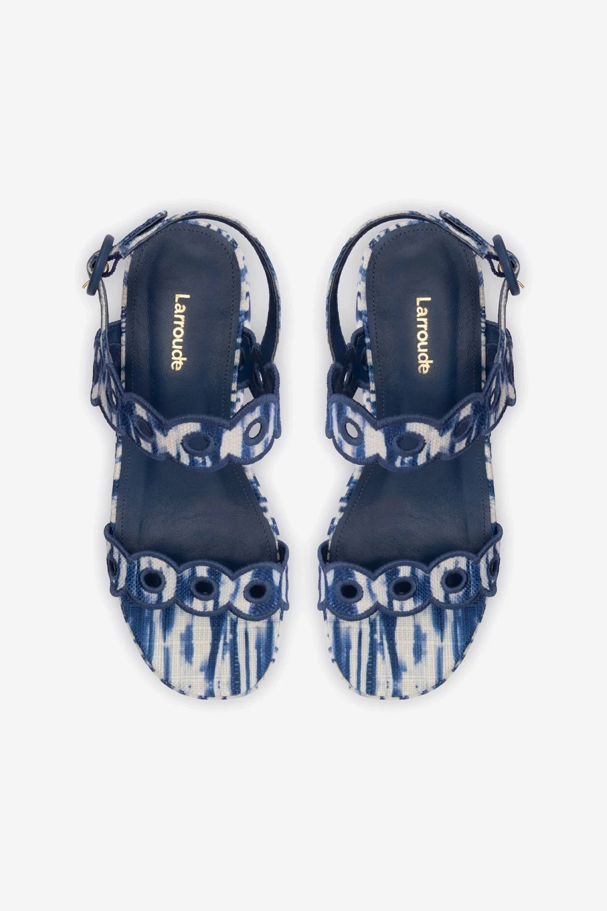 Florence Broderie Flatform Sandal In Tie Dye Blue Raffia