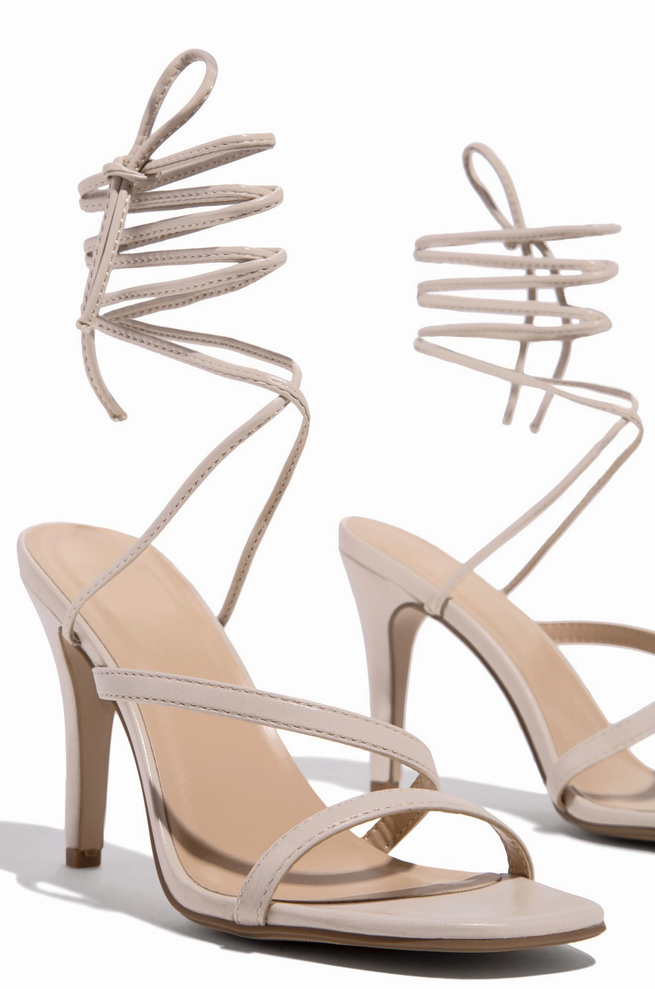 Inessa Lace Up High Heels - Nude