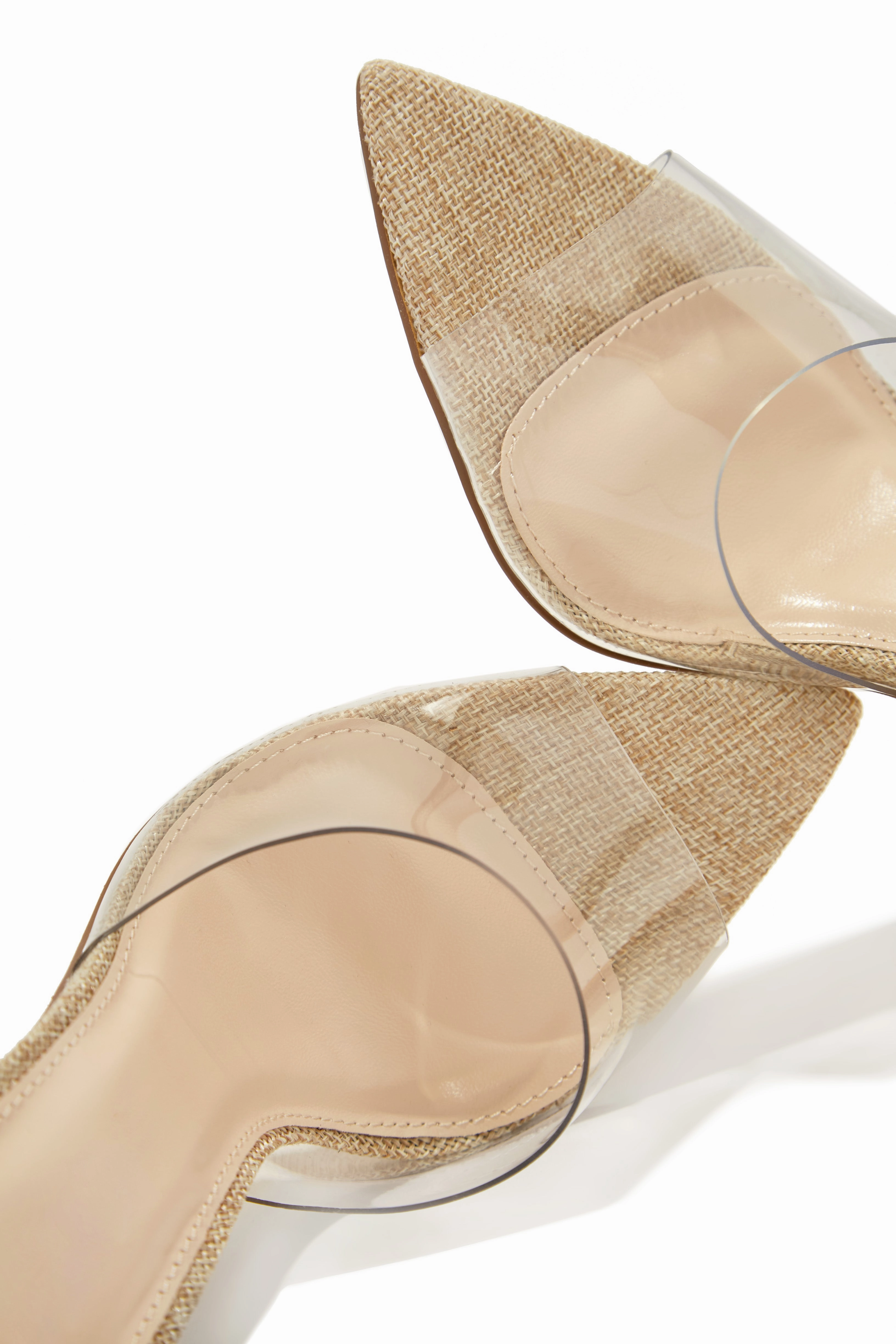 Ionic Clear Strap High Heel Mules - Linen