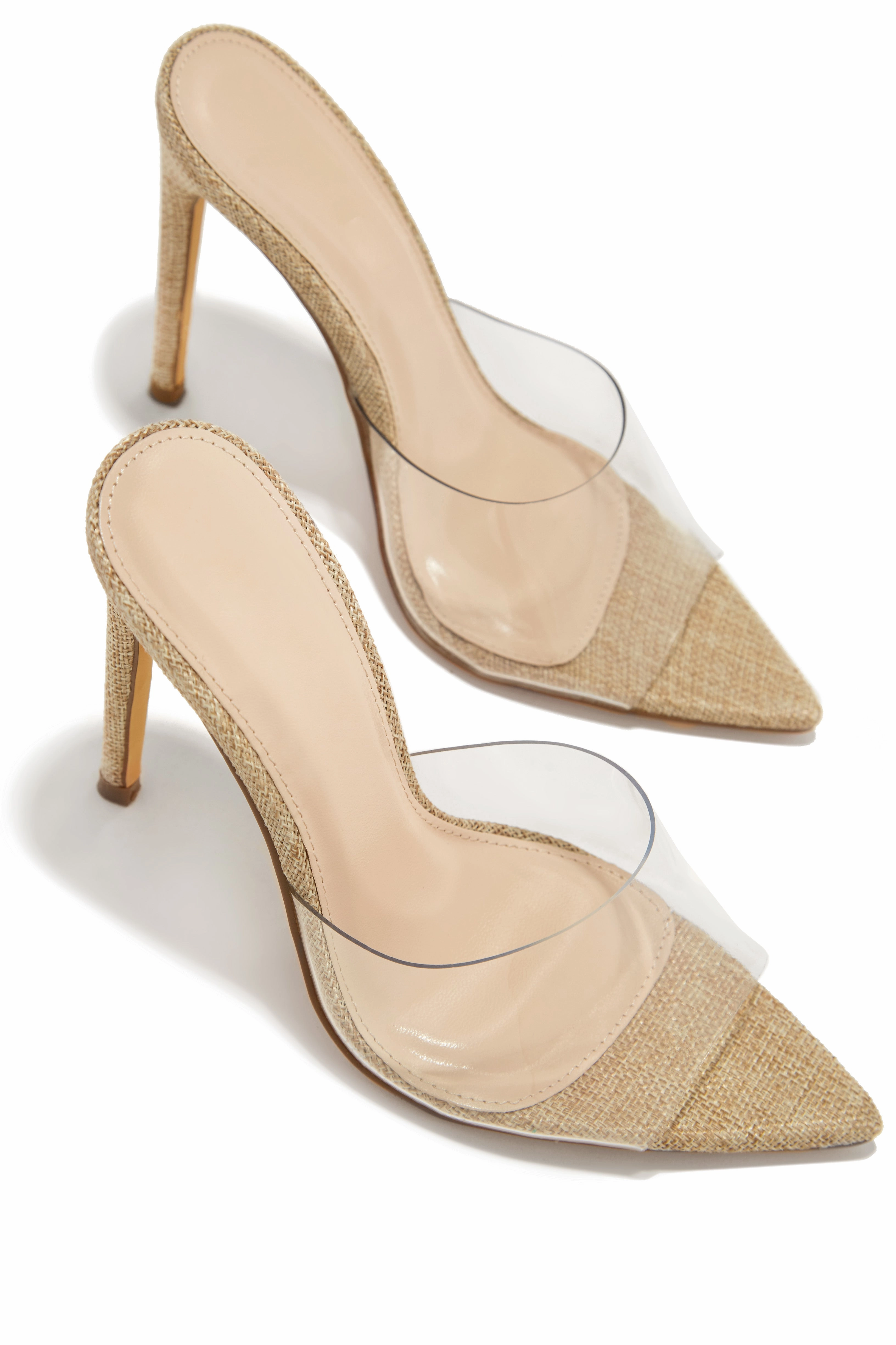 Ionic Clear Strap High Heel Mules - Linen