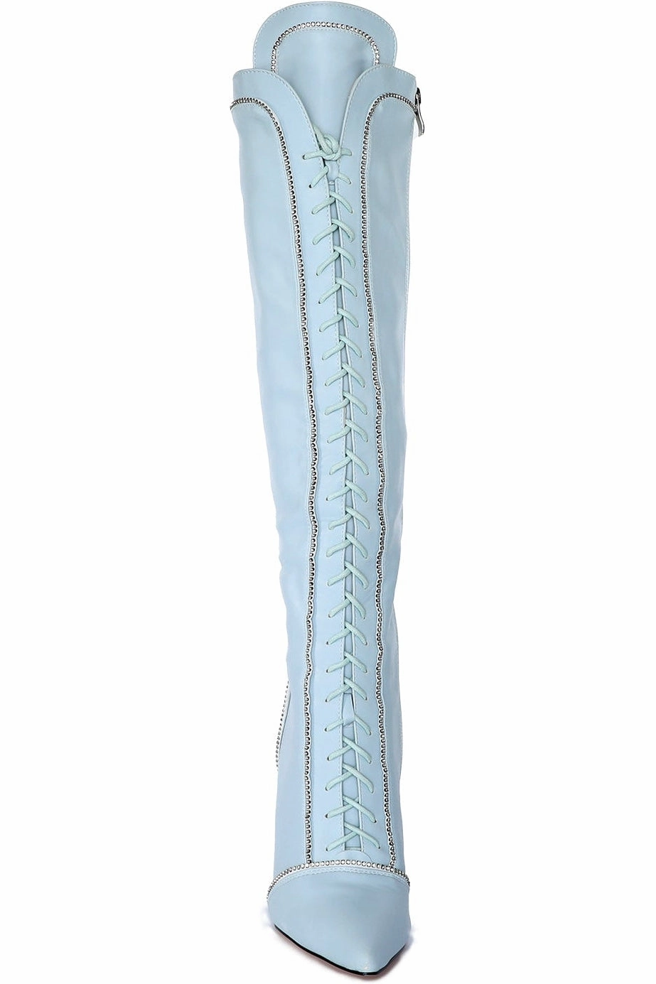 Lace Up Rhinestone Knee boot | Faux Leather
