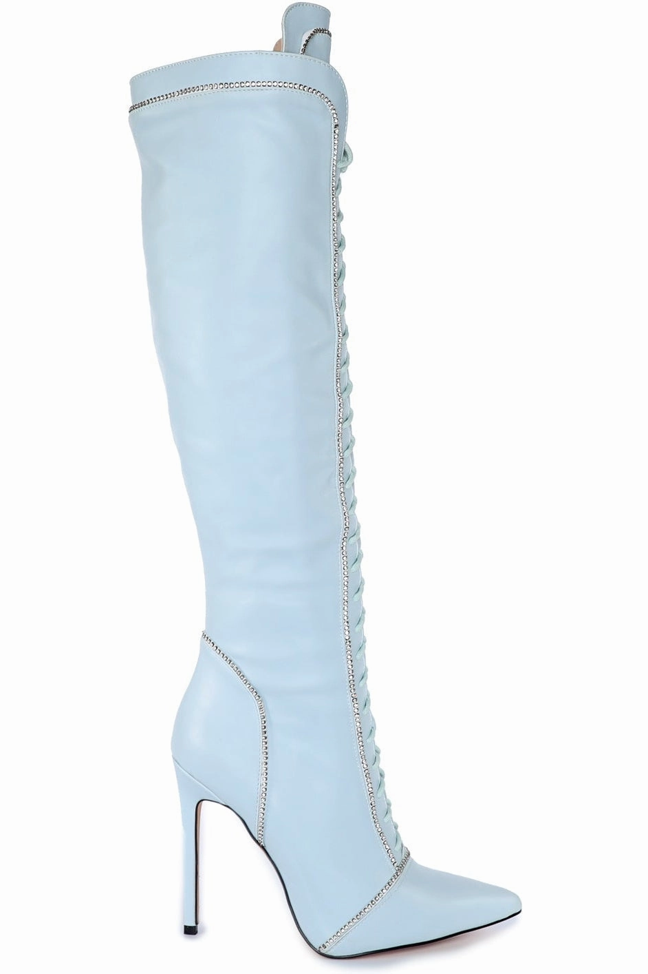 Lace Up Rhinestone Knee boot | Faux Leather