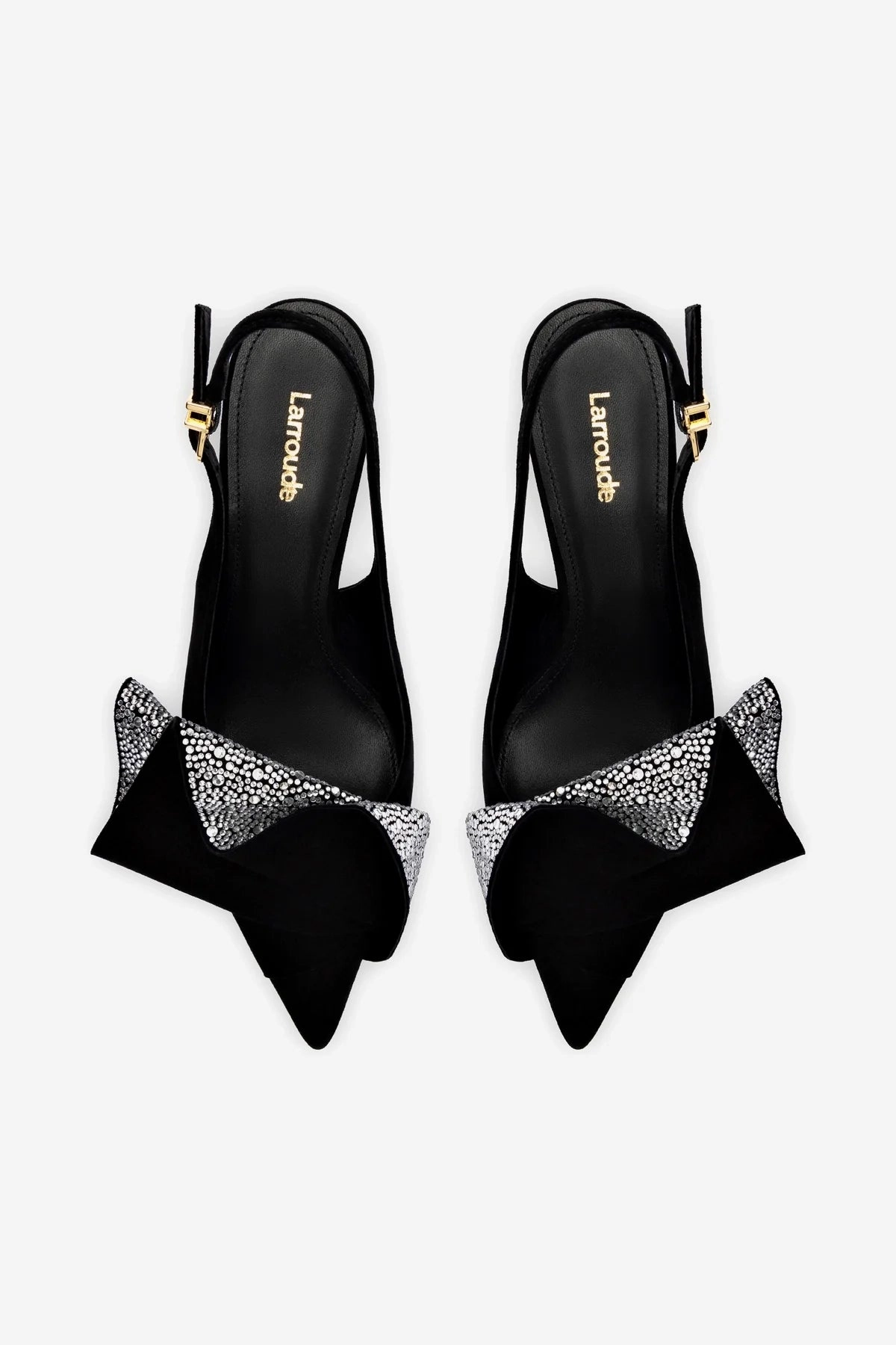 Loulou Ruffle Pump In Black Suede and Crystals