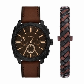 Machine Chronograph Brown Leather Watch and Bracelet Se