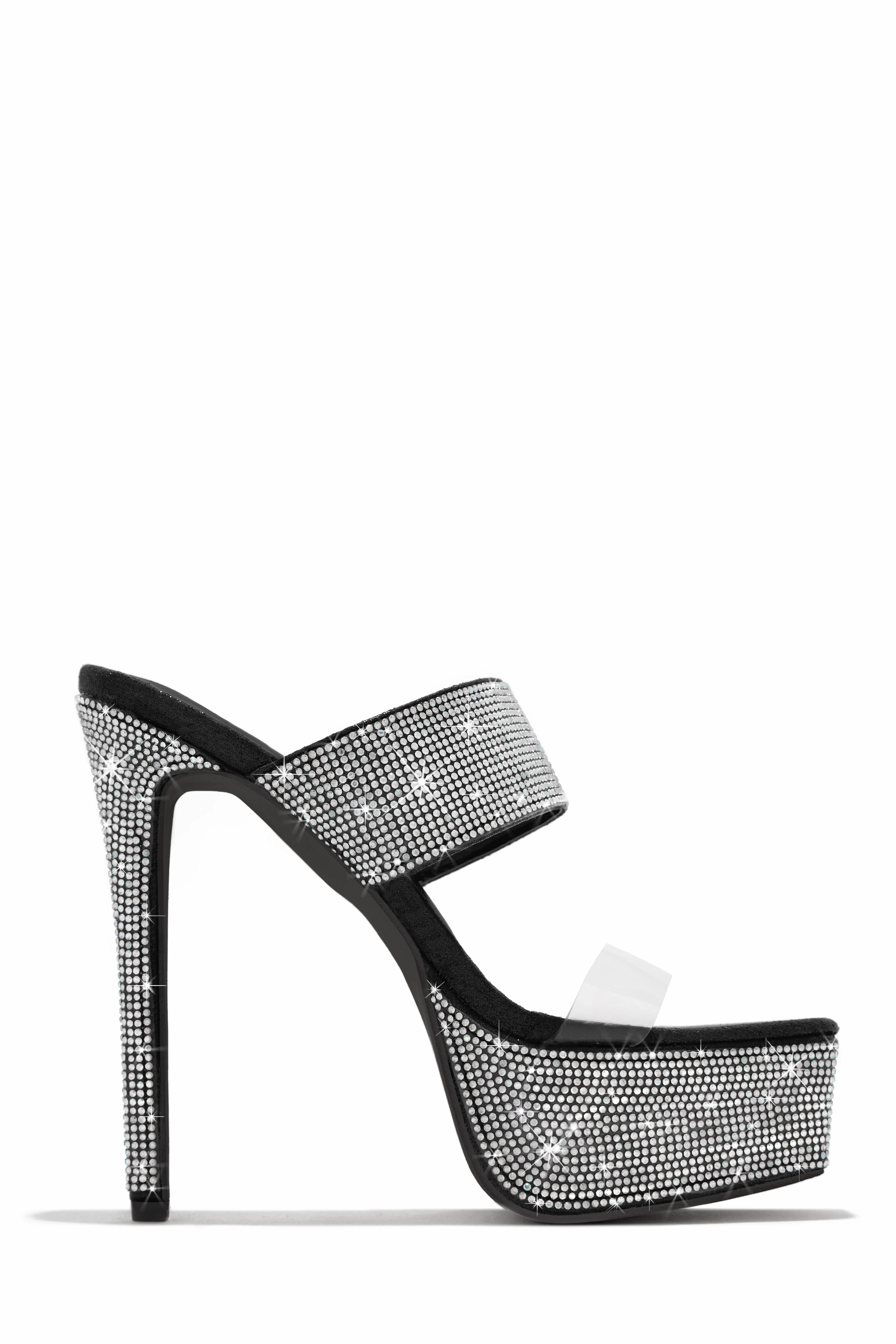 Main Event Embellished Platform High Heel Mules - Black