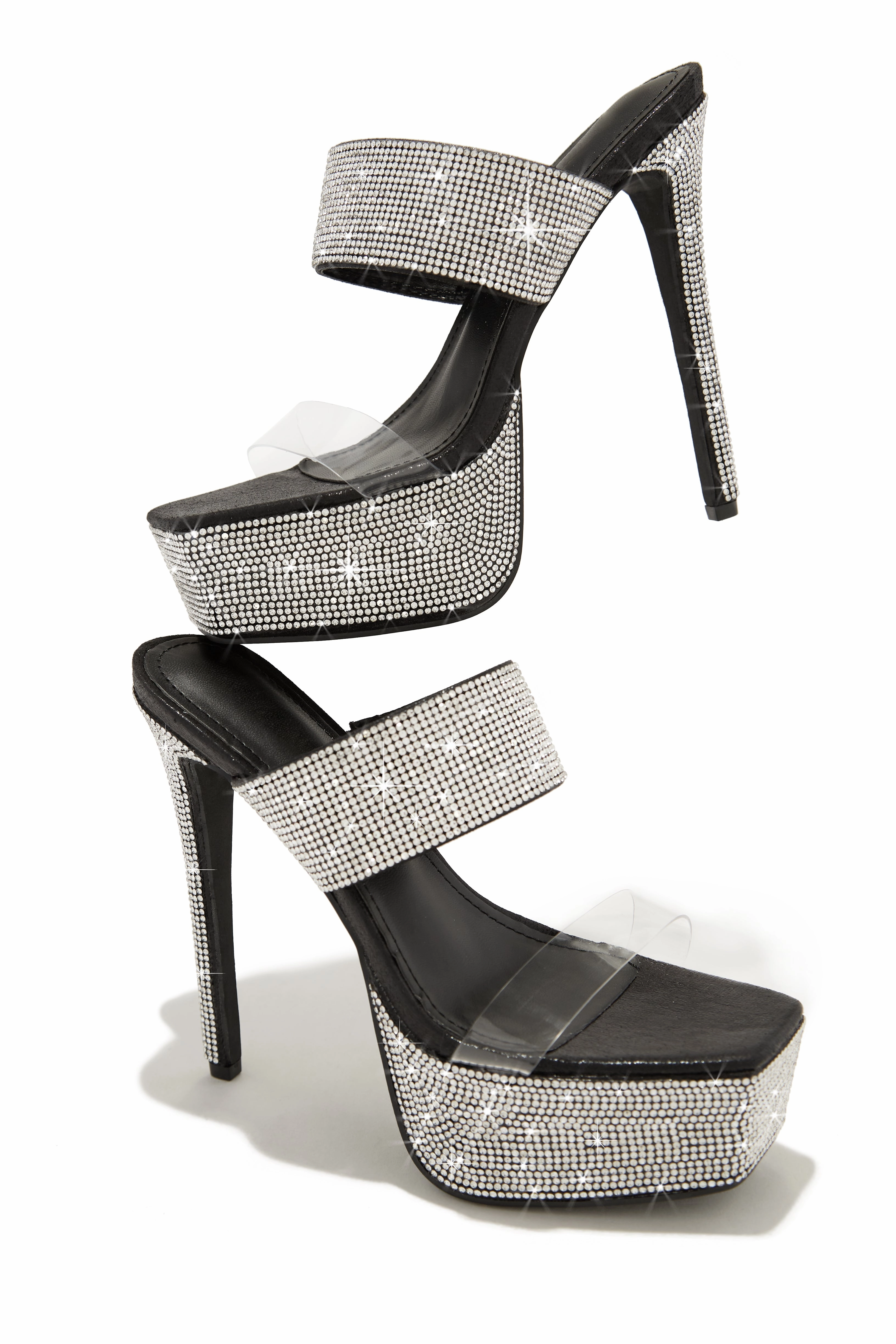 Main Event Embellished Platform High Heel Mules - Black