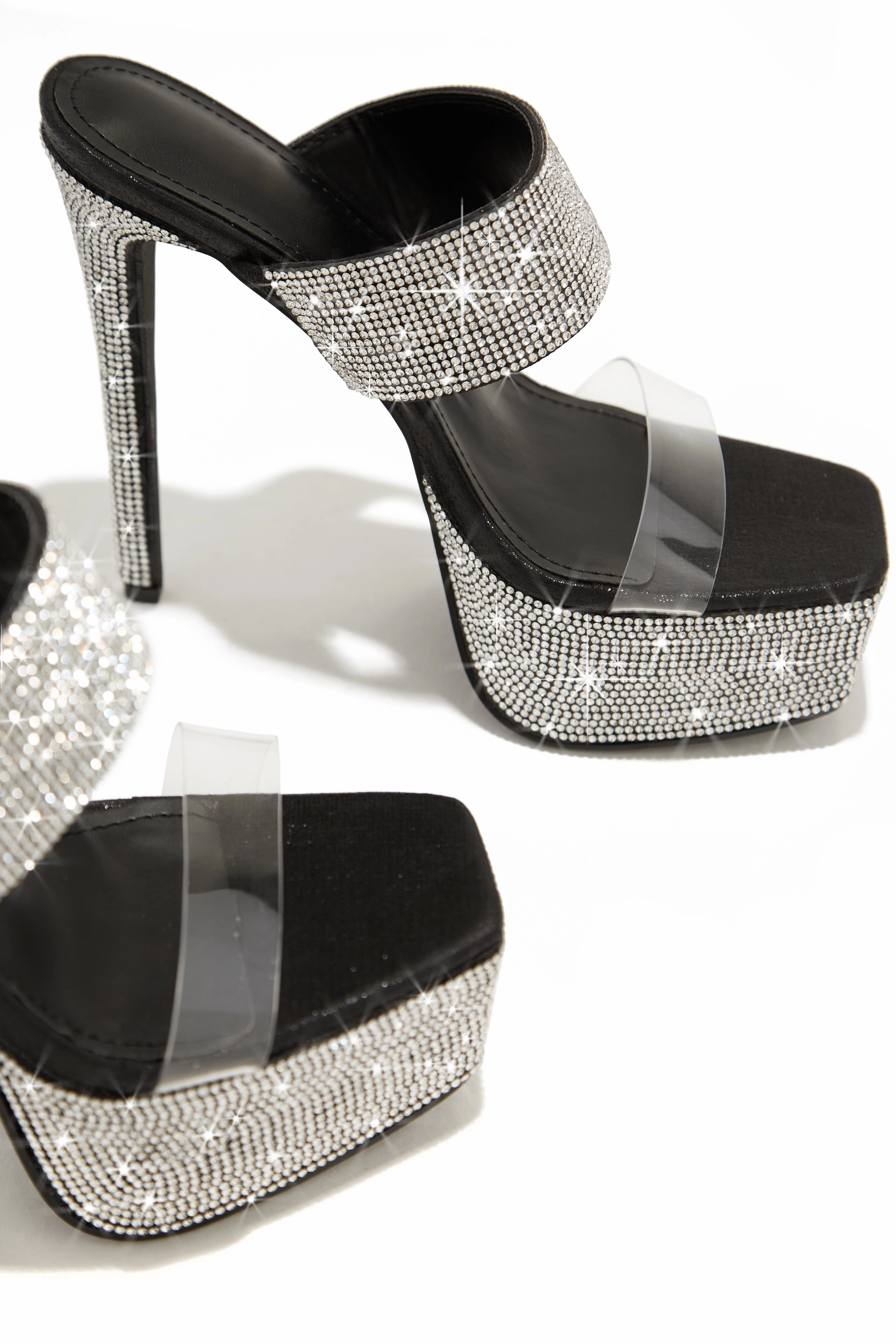 Main Event Embellished Platform High Heel Mules - Black