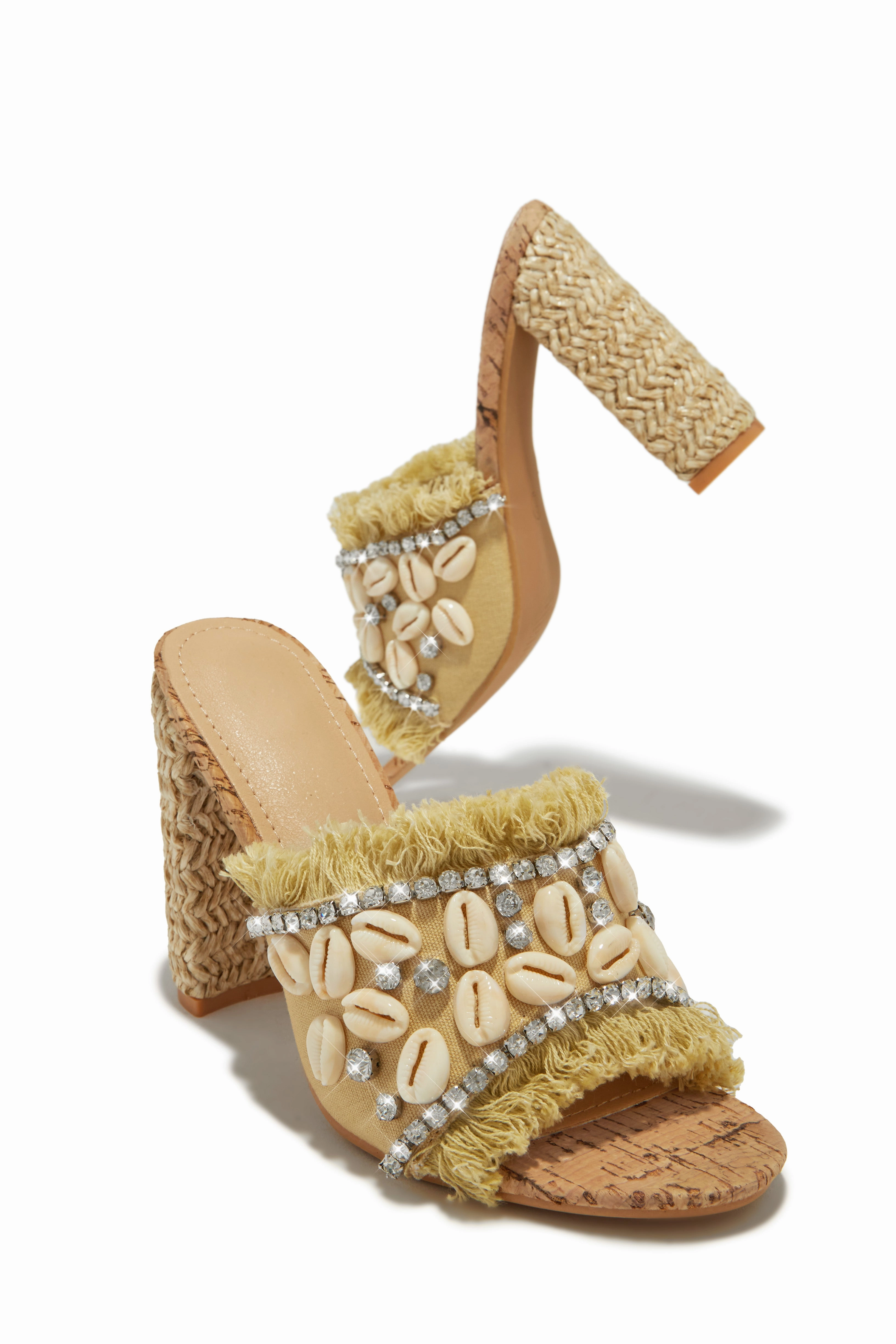 On Vacation Block Heel Mules - Natural