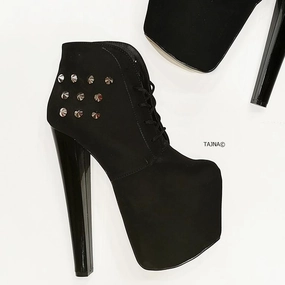 Pinned Ledna Black Suede Ankle Booties