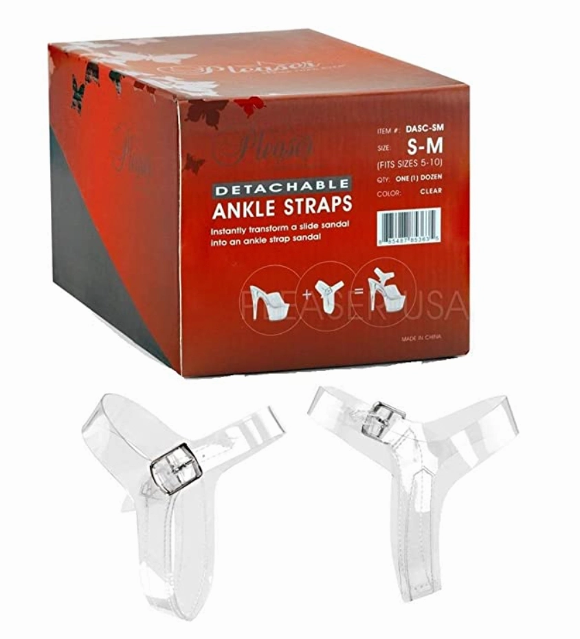 Pleaser Clear Detachable/Reusable Ankle Straps