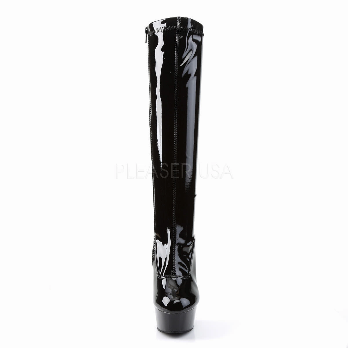 PLEASER DELIGHT-2000 Black Stretch Pat-Black Knee High Boots