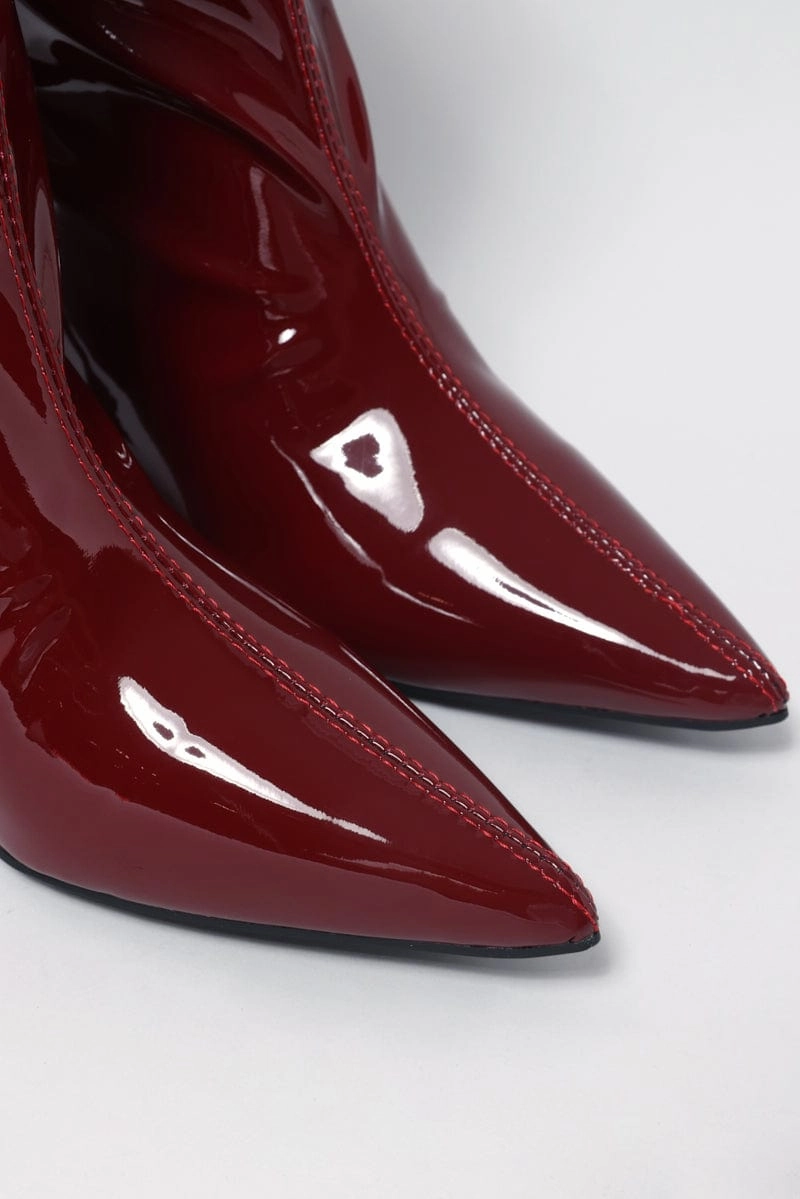 Red Kitten Heeled Ankle Boots