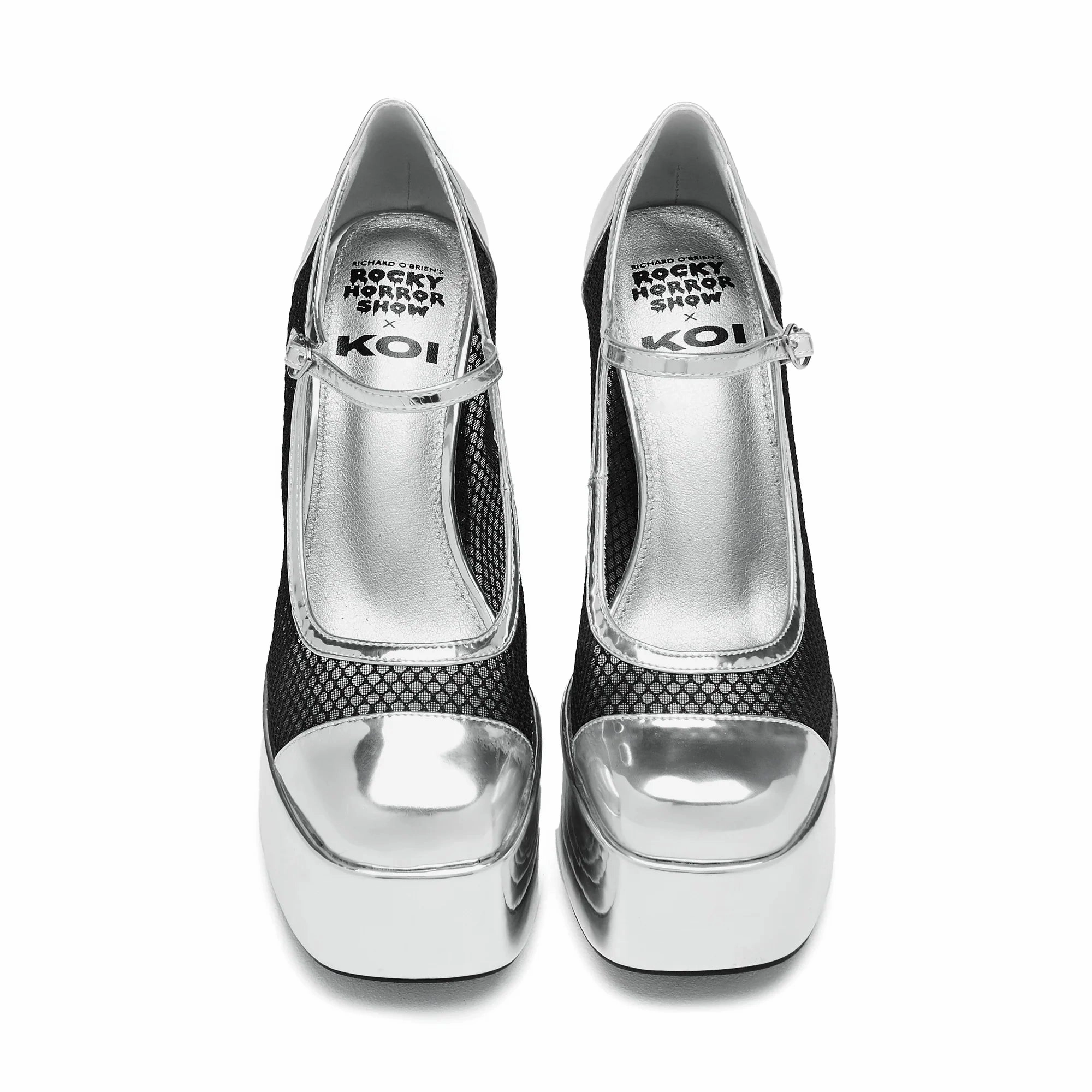 Regular Frankie Fan Fishnet Platform Heels - Silver